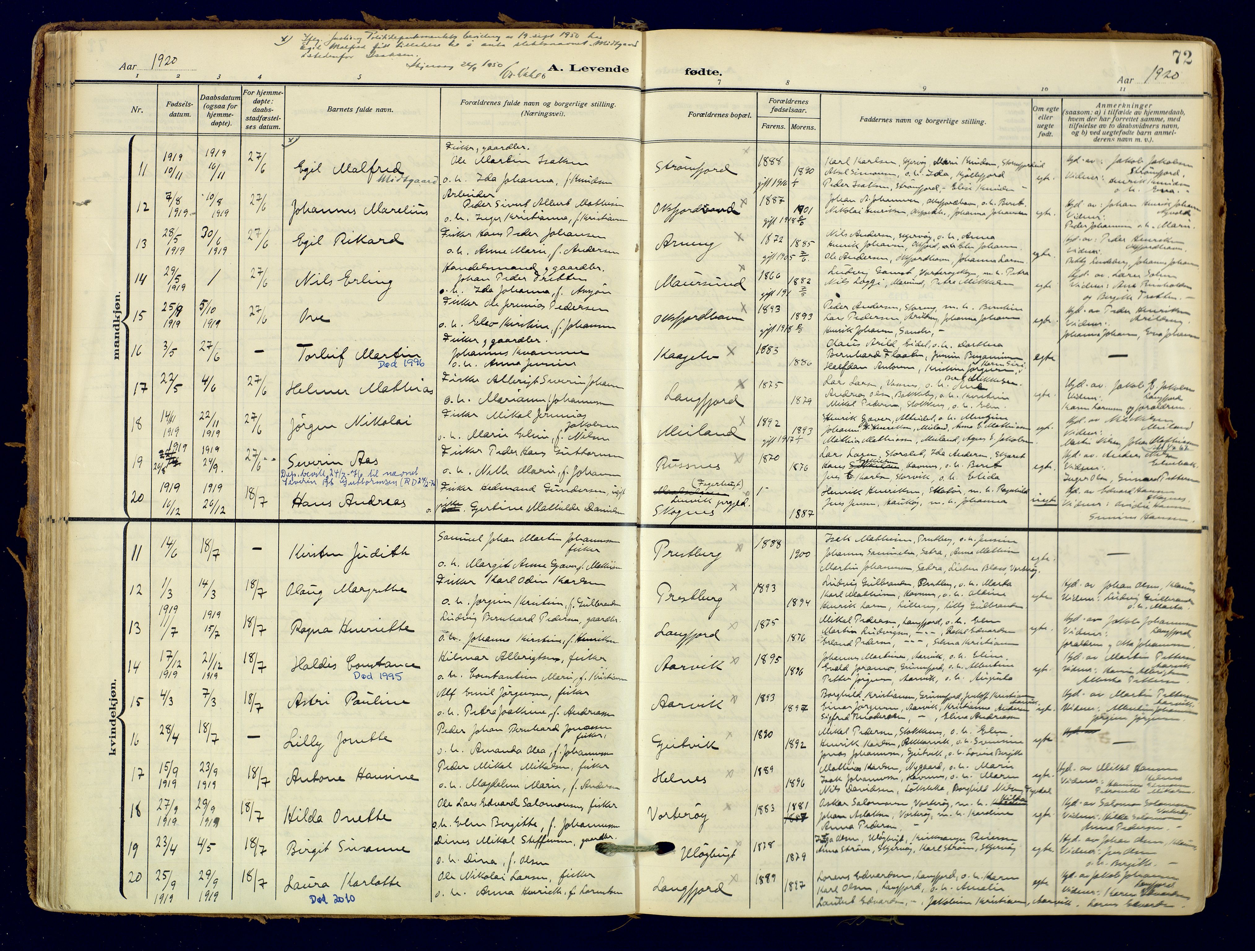 Skjervøy sokneprestkontor, SATØ/S-1300/H/Ha/Haa: Ministerialbok nr. 18, 1910-1926, s. 72