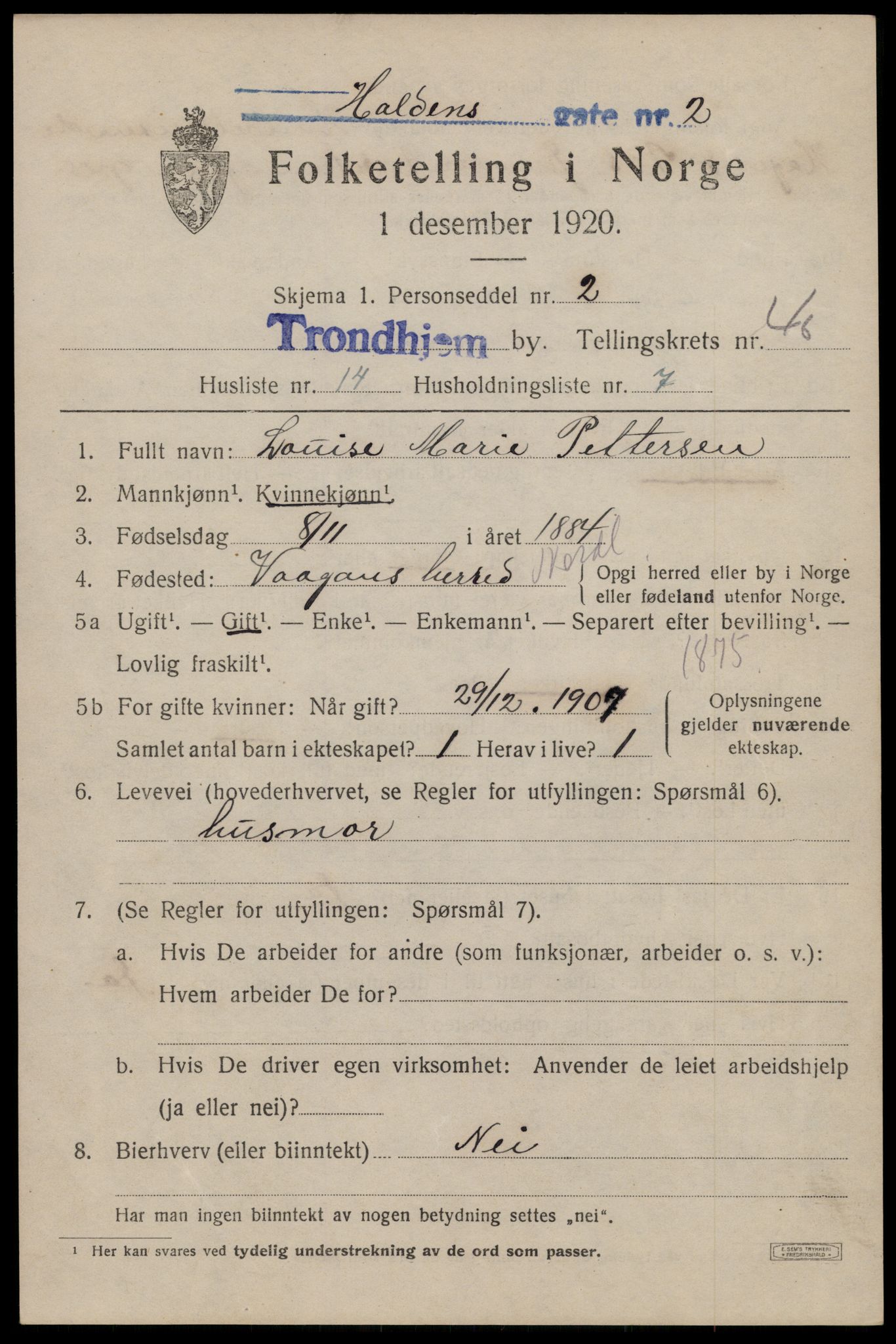 SAT, Folketelling 1920 for 1601 Trondheim kjøpstad, 1920, s. 98316