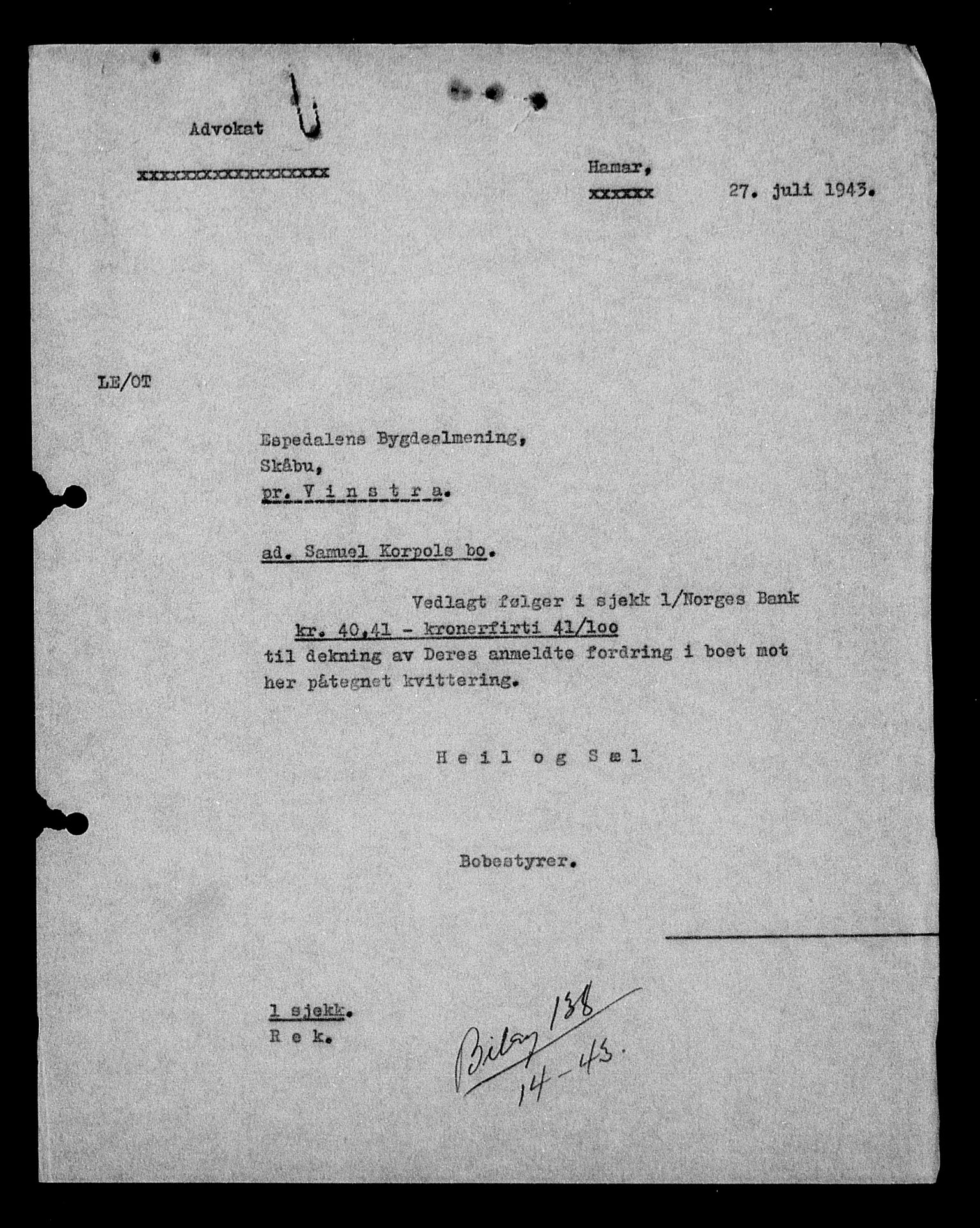 Justisdepartementet, Tilbakeføringskontoret for inndratte formuer, AV/RA-S-1564/H/Hc/Hcc/L0949: --, 1945-1947, s. 528