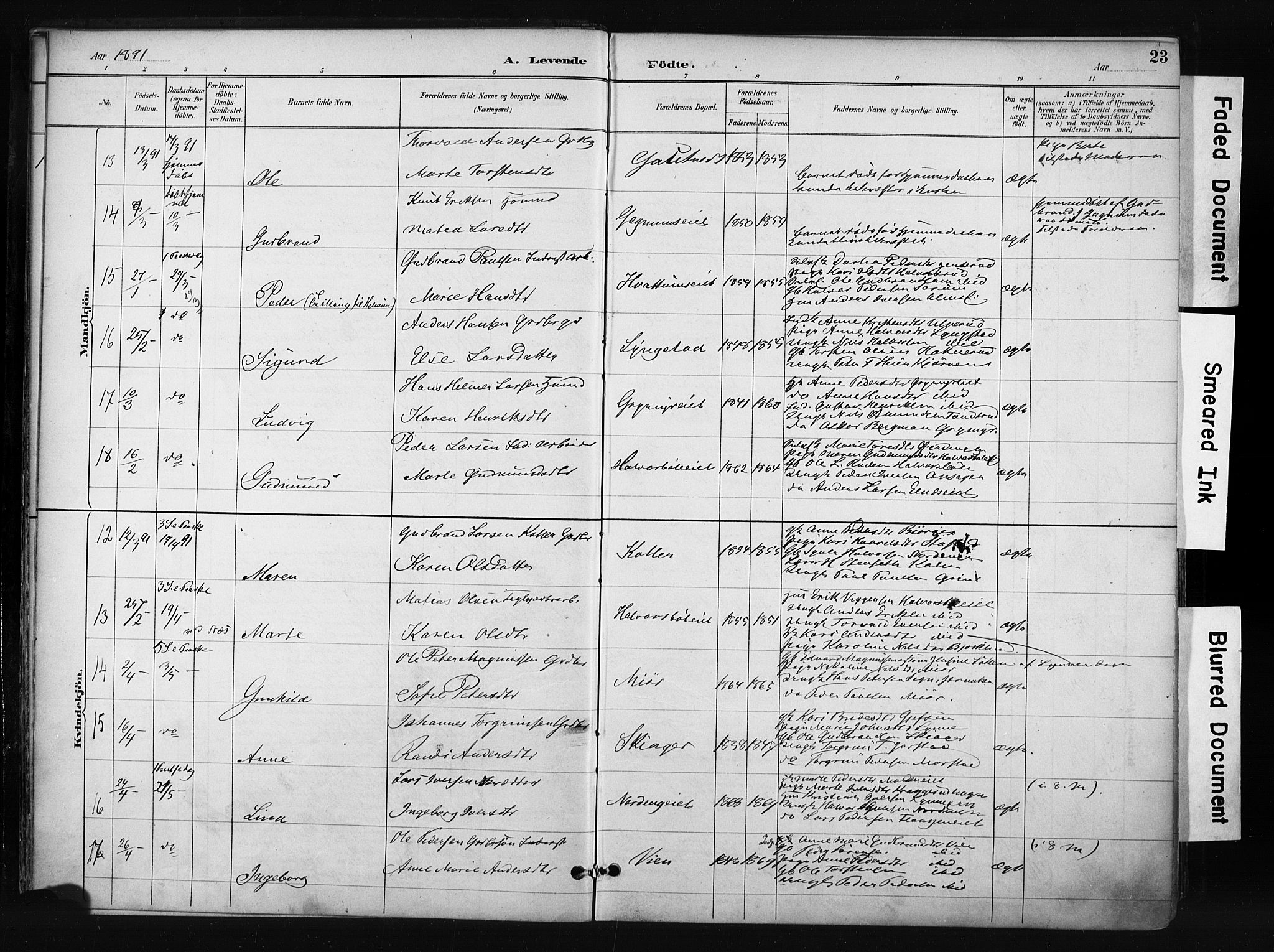 Gran prestekontor, AV/SAH-PREST-112/H/Ha/Haa/L0017: Ministerialbok nr. 17, 1889-1897, s. 23