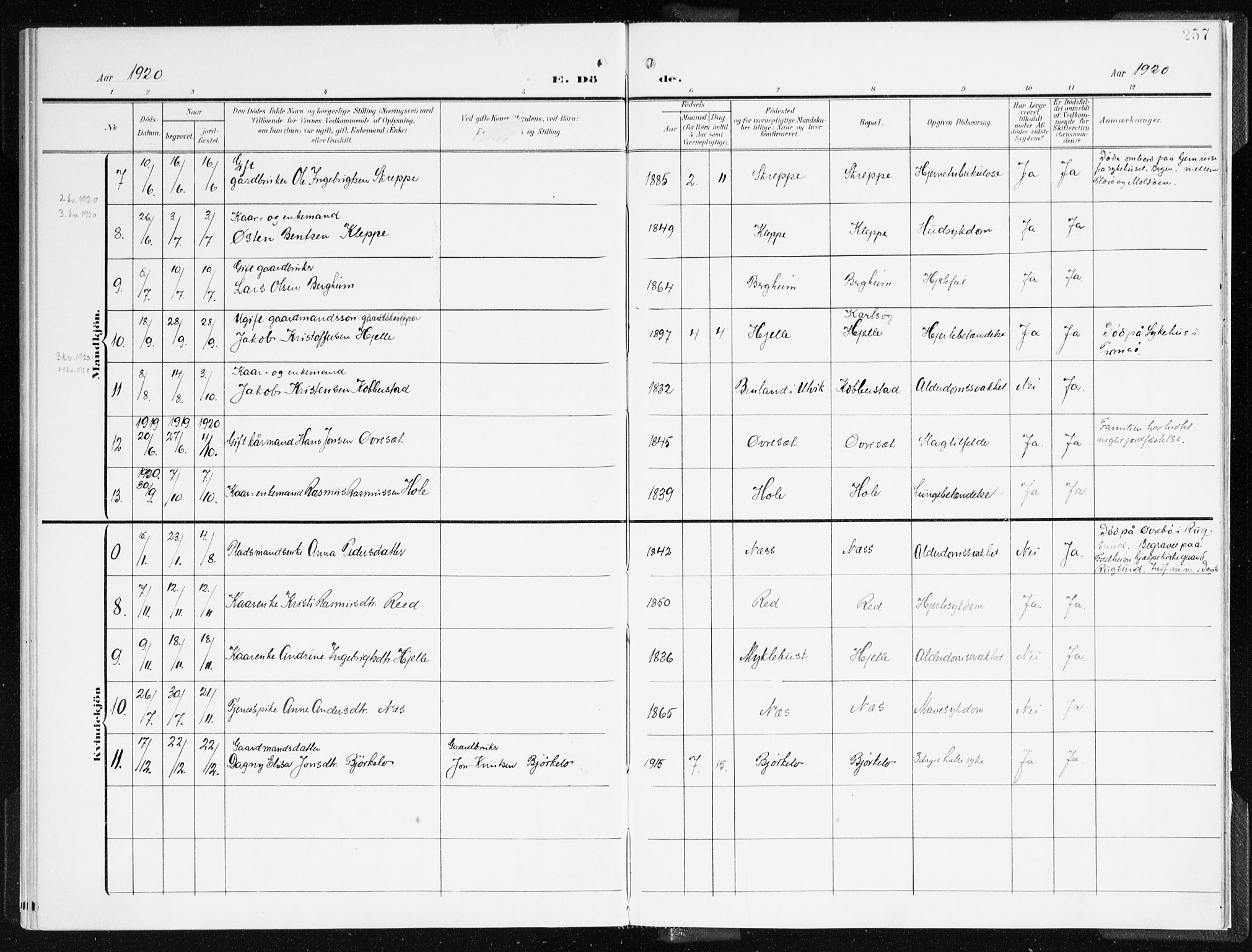 Gloppen sokneprestembete, AV/SAB-A-80101/H/Haa/Haac/L0003: Ministerialbok nr. C 3, 1904-1921, s. 257