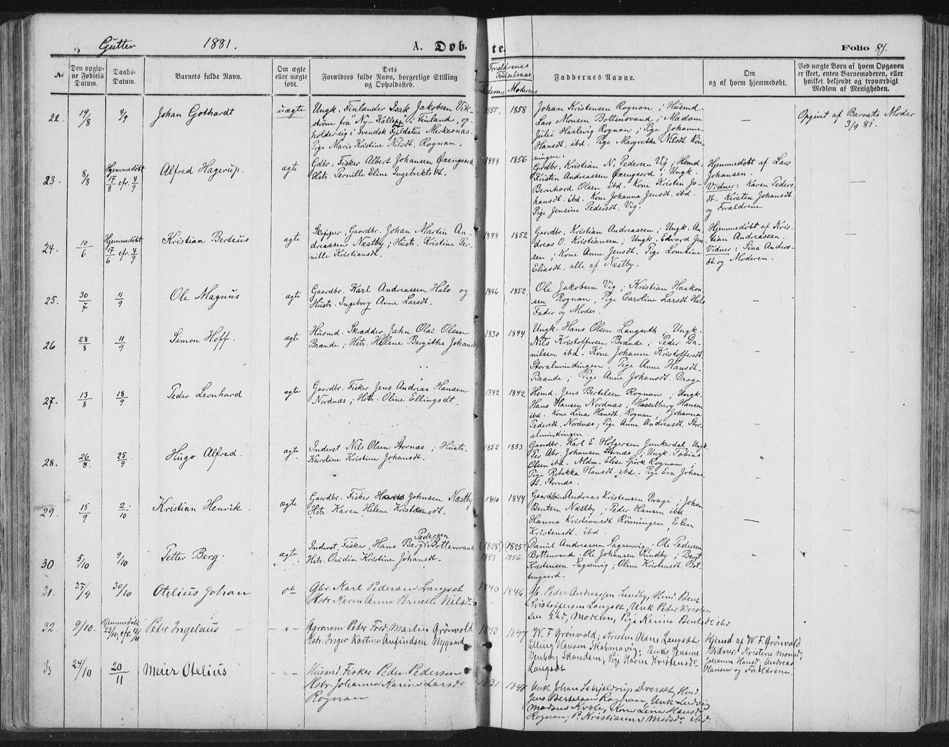 Ministerialprotokoller, klokkerbøker og fødselsregistre - Nordland, AV/SAT-A-1459/847/L0668: Ministerialbok nr. 847A08, 1872-1886, s. 81