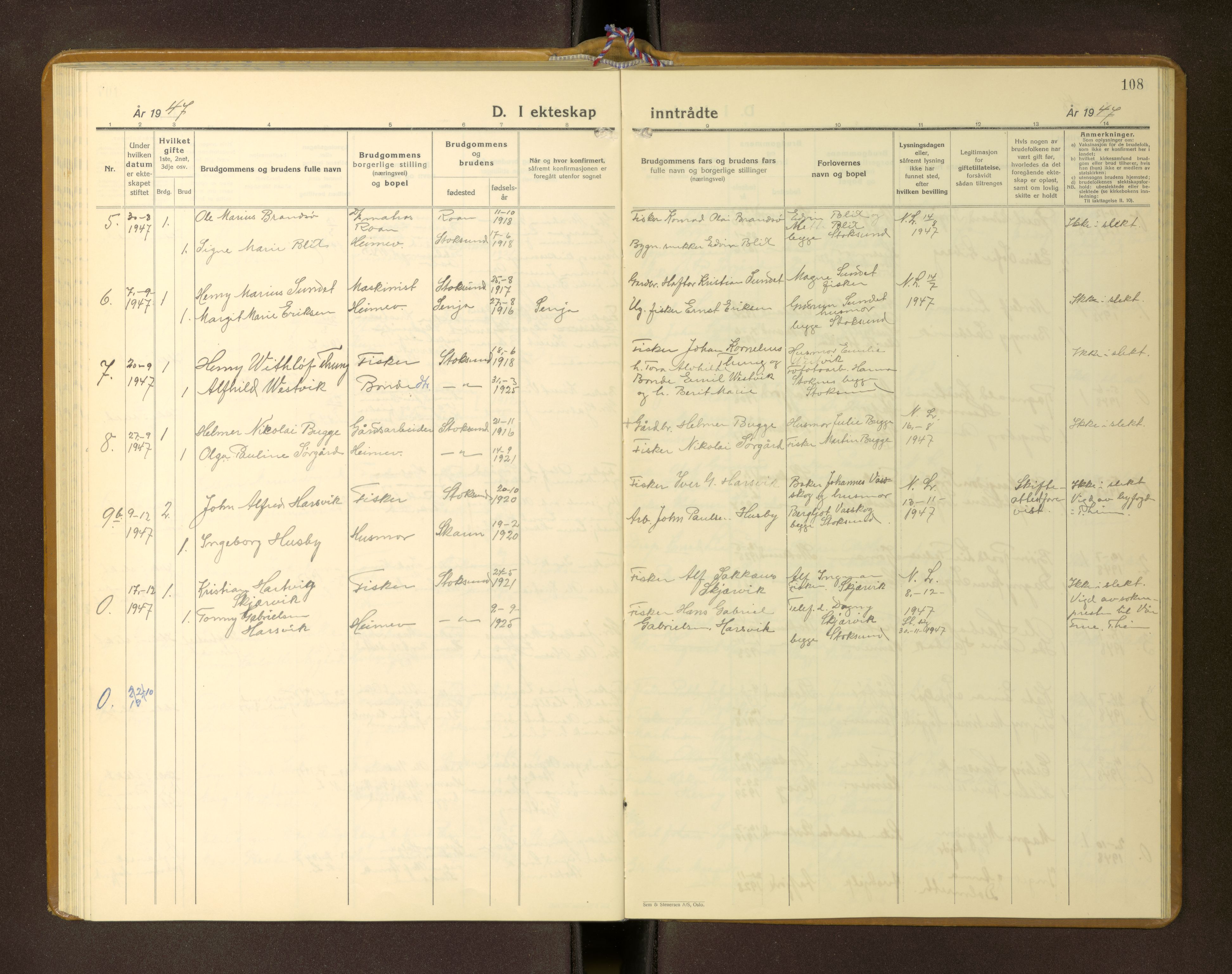 Ministerialprotokoller, klokkerbøker og fødselsregistre - Sør-Trøndelag, AV/SAT-A-1456/656/L0697: Klokkerbok nr. 656---, 1938-1956, s. 108