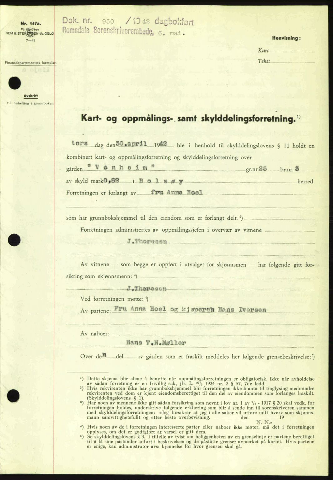 Romsdal sorenskriveri, SAT/A-4149/1/2/2C: Pantebok nr. A12, 1942-1942, Dagboknr: 950/1942