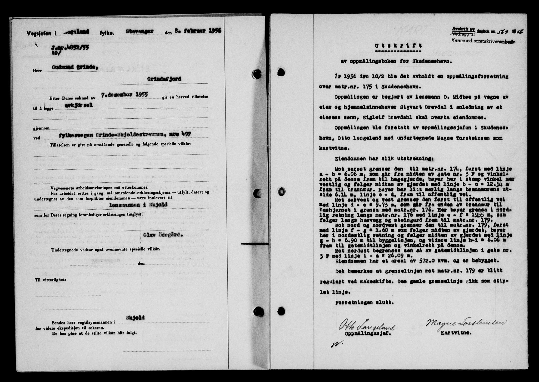 Karmsund sorenskriveri, SAST/A-100311/01/II/IIB/L0118: Pantebok nr. 98A, 1955-1956, Dagboknr: 569/1956
