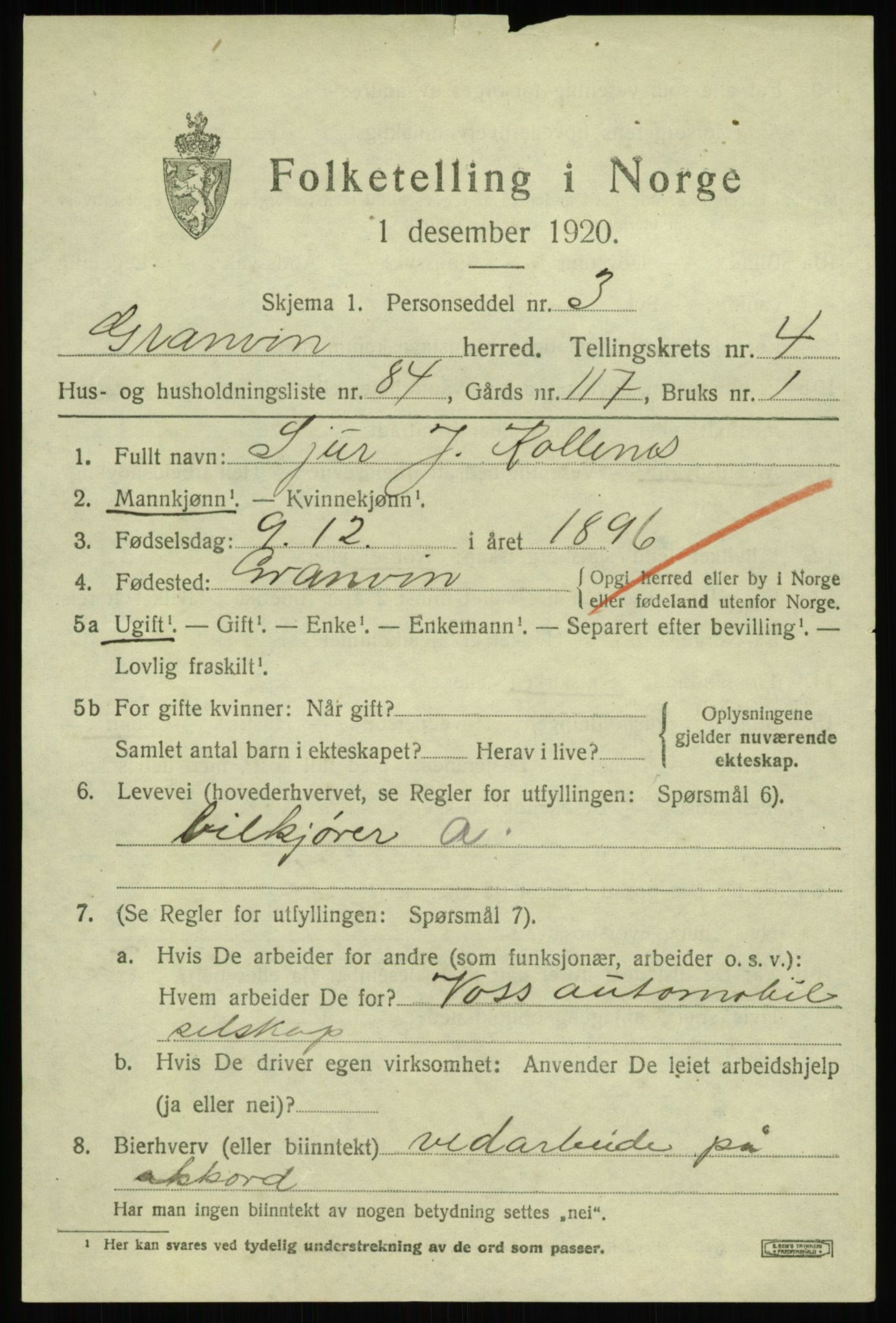 SAB, Folketelling 1920 for 1234 Granvin herred, 1920, s. 2350