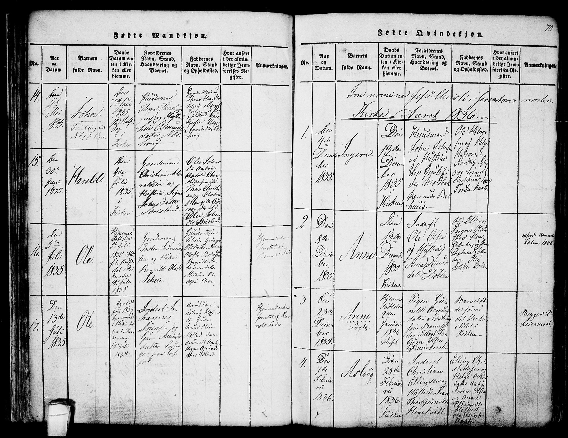 Hjartdal kirkebøker, SAKO/A-270/F/Fa/L0007: Ministerialbok nr. I 7, 1815-1843, s. 70