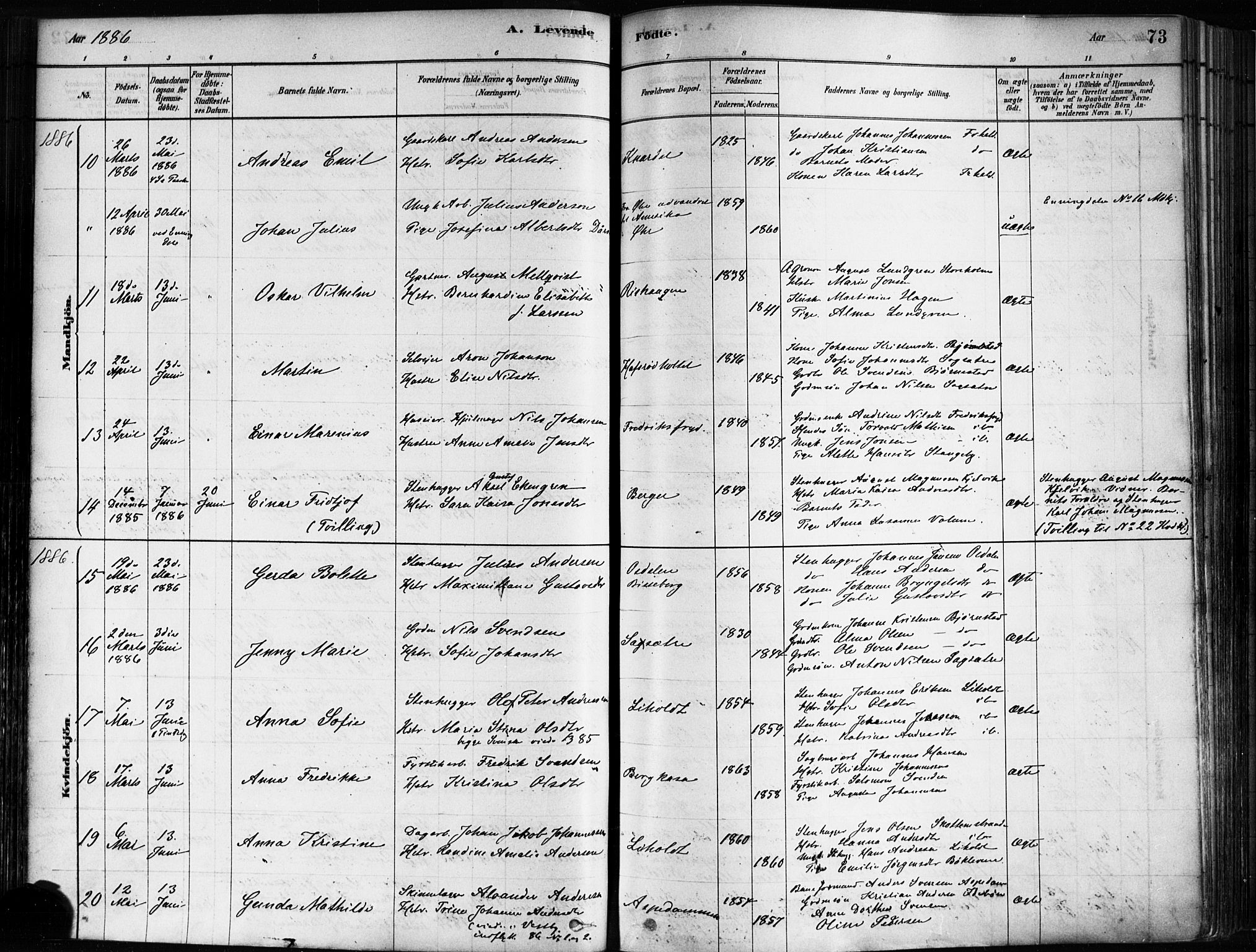 Idd prestekontor Kirkebøker, AV/SAO-A-10911/F/Fc/L0006a: Ministerialbok nr. III 6A, 1878-1903, s. 73