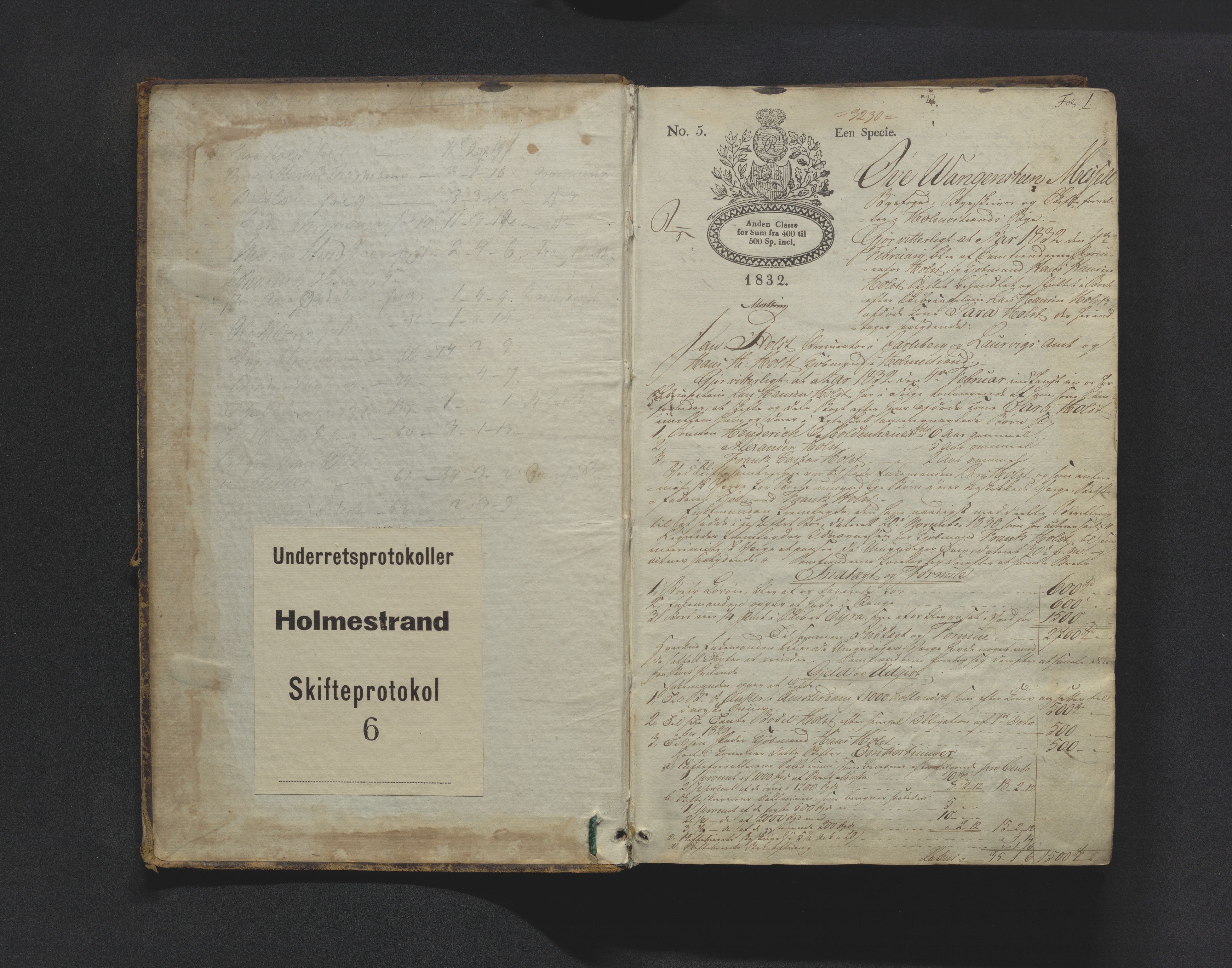 Holmestrand byfogd, SAKO/A-223/H/Hd/L0001: Skifteutlodningsprotokoll, 1832-1855