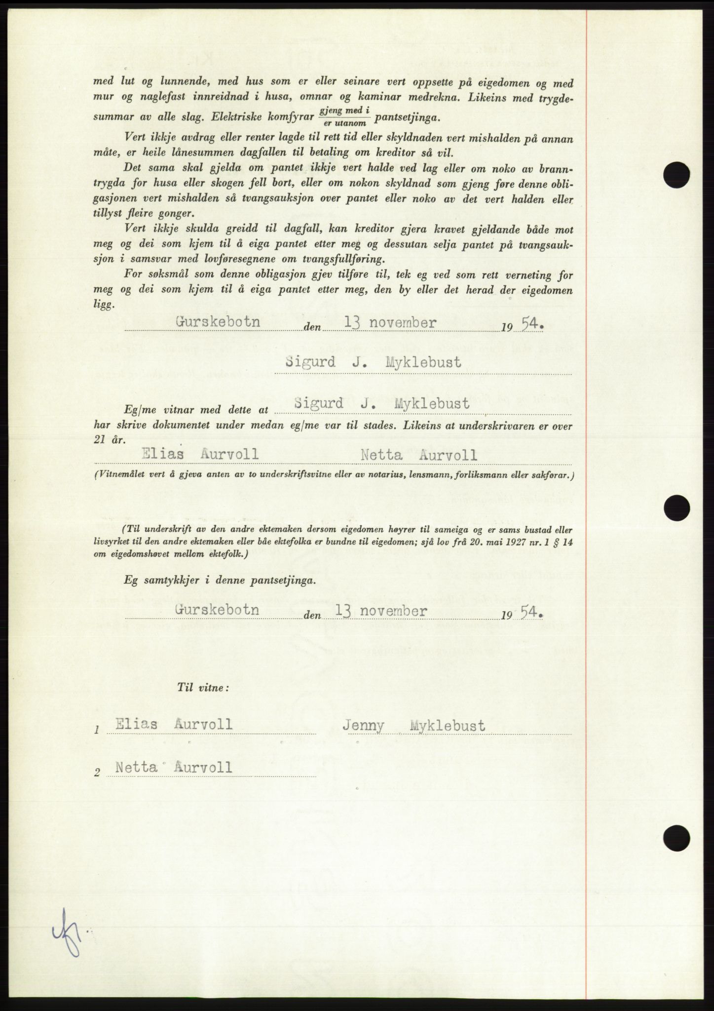 Søre Sunnmøre sorenskriveri, AV/SAT-A-4122/1/2/2C/L0126: Pantebok nr. 14B, 1954-1955, Dagboknr: 3113/1954