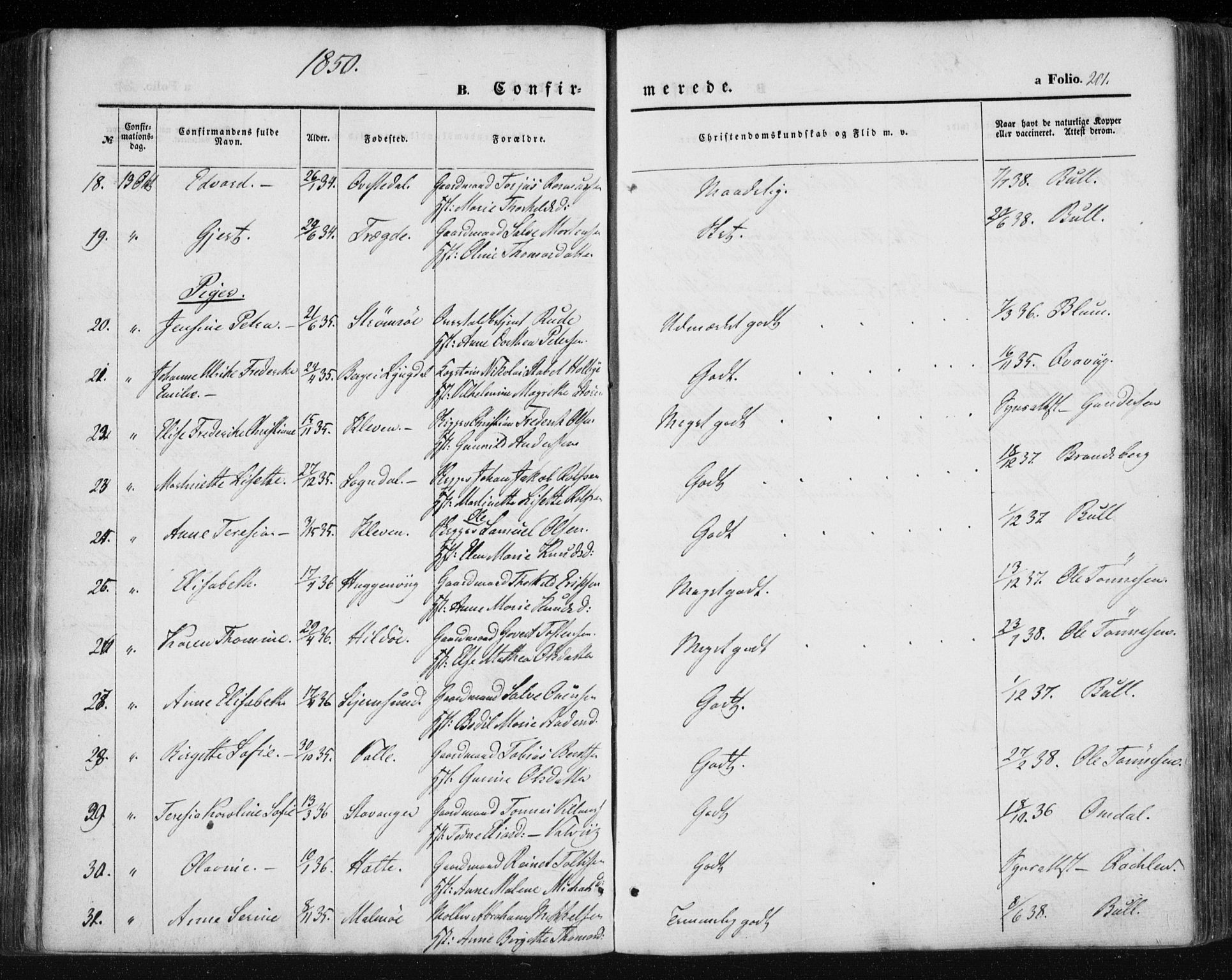 Mandal sokneprestkontor, AV/SAK-1111-0030/F/Fa/Faa/L0013: Ministerialbok nr. A 13, 1847-1859, s. 201
