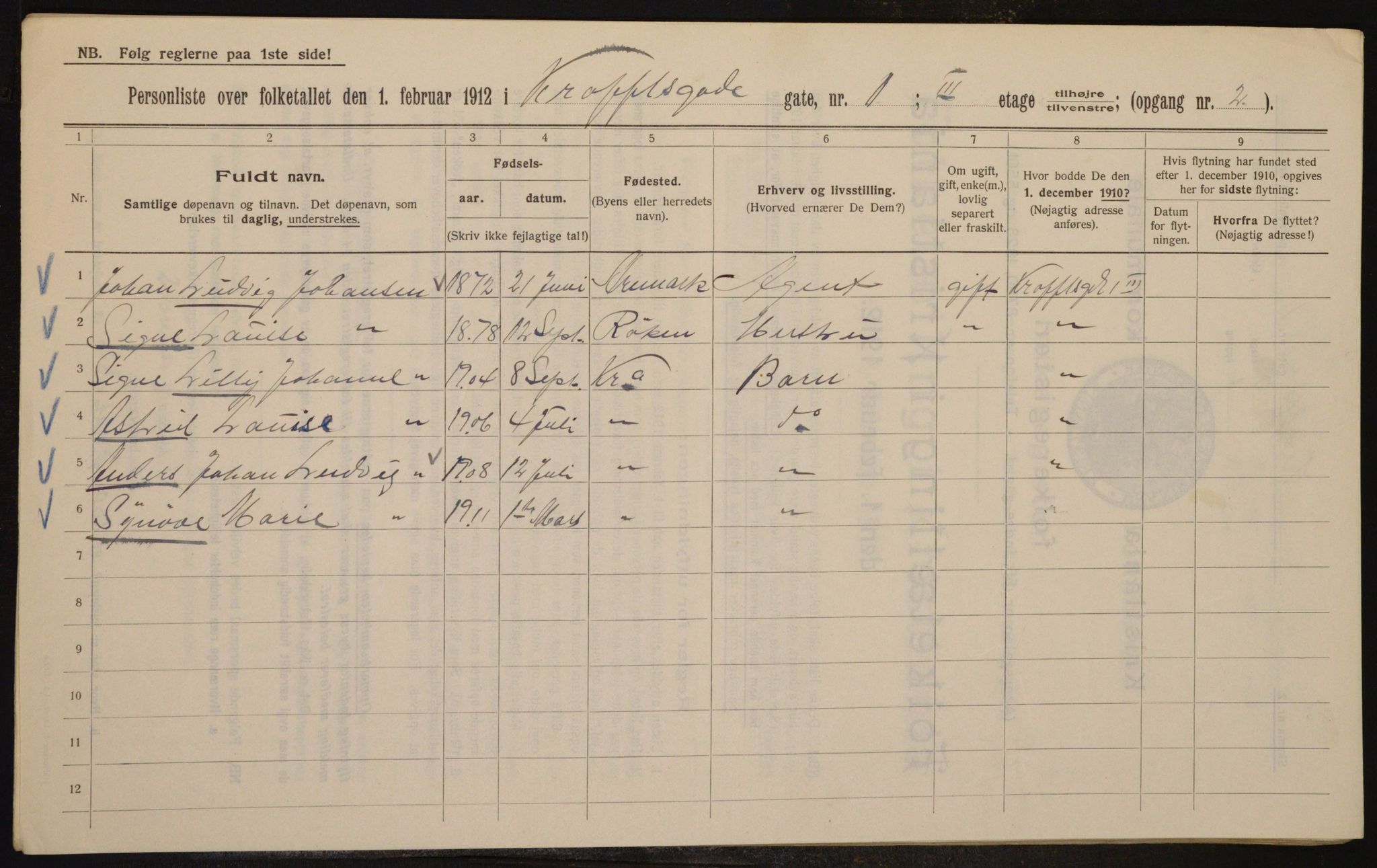 OBA, Kommunal folketelling 1.2.1912 for Kristiania, 1912, s. 54161