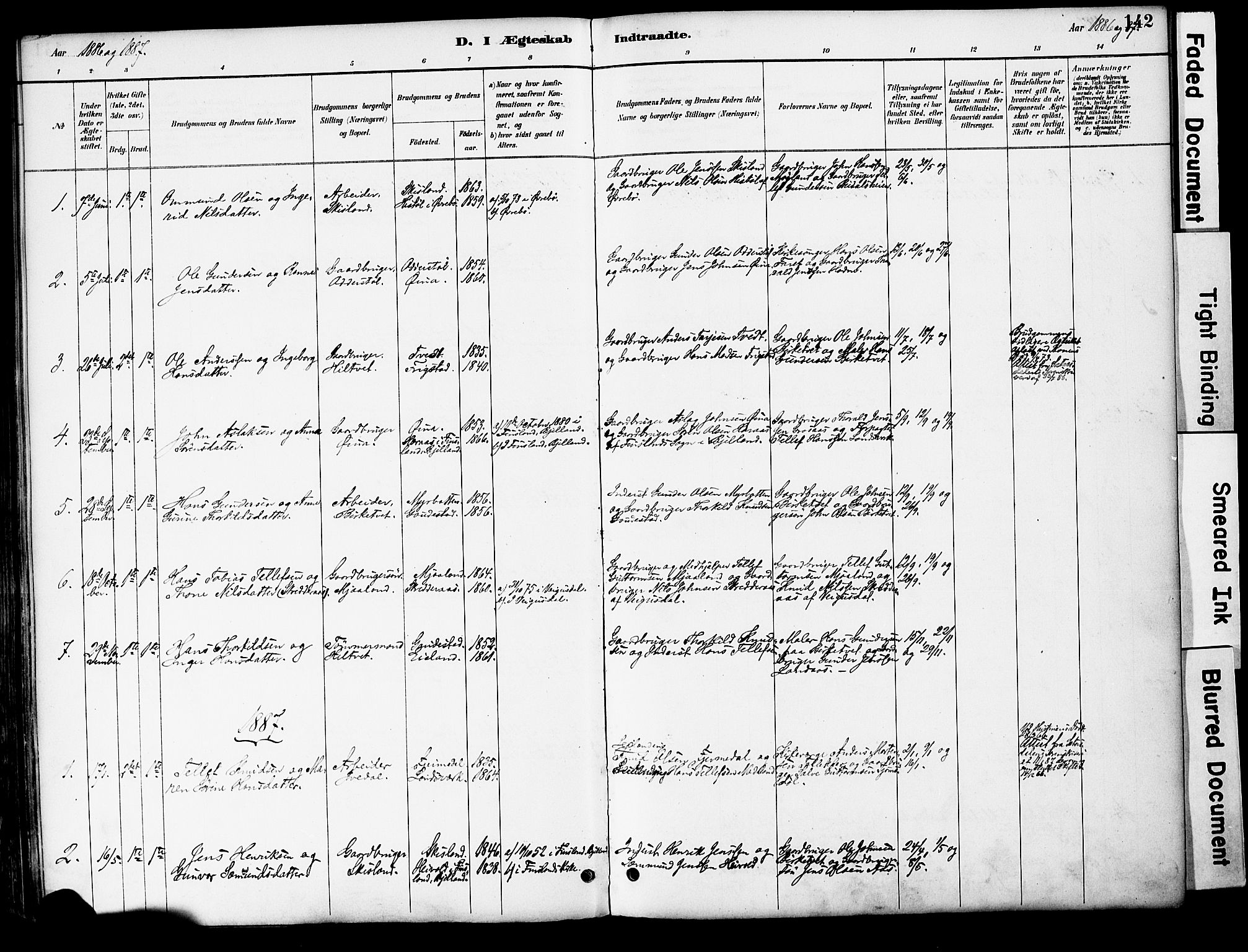 Evje sokneprestkontor, AV/SAK-1111-0008/F/Fa/Fac/L0003: Ministerialbok nr. A 3, 1884-1909, s. 142
