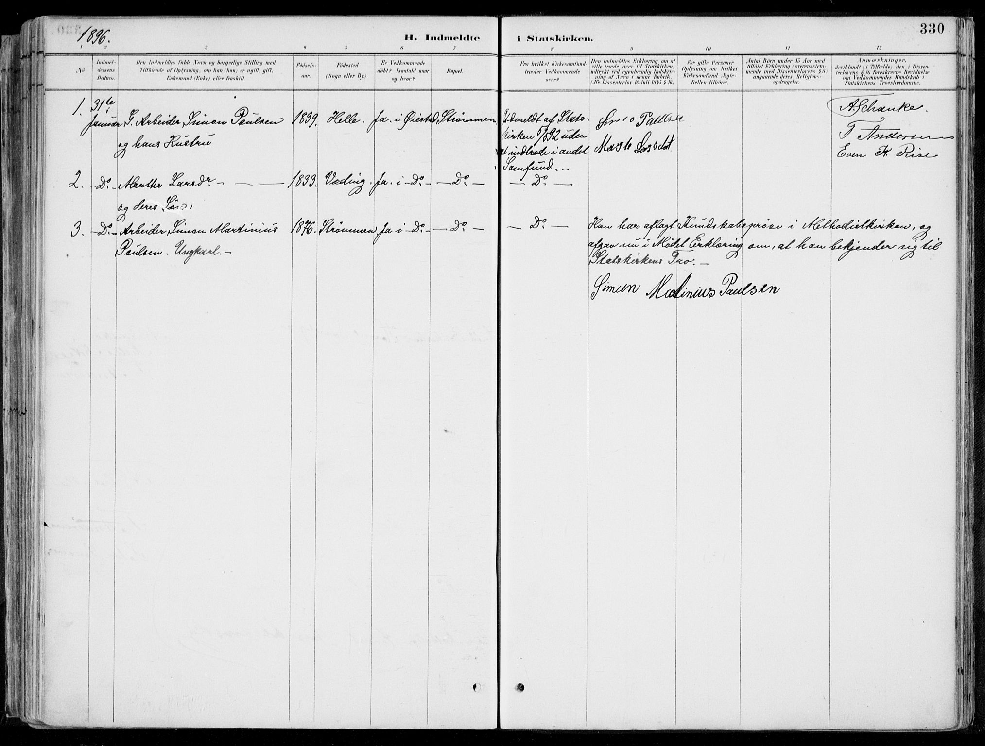 Øyestad sokneprestkontor, AV/SAK-1111-0049/F/Fa/L0017: Ministerialbok nr. A 17, 1887-1896, s. 330