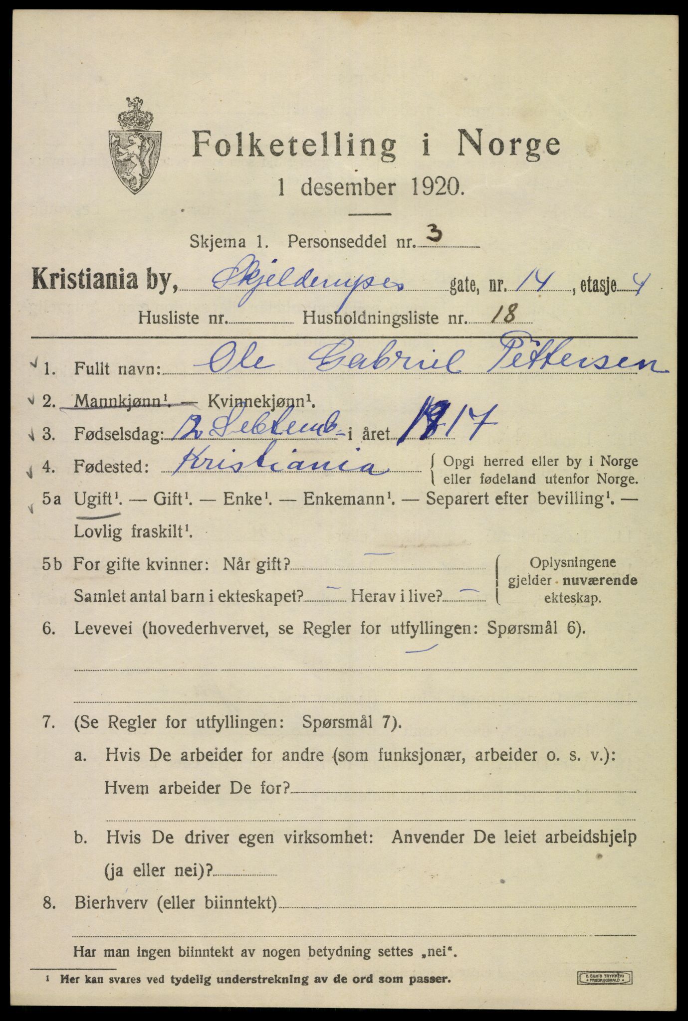 SAO, Folketelling 1920 for 0301 Kristiania kjøpstad, 1920, s. 513341