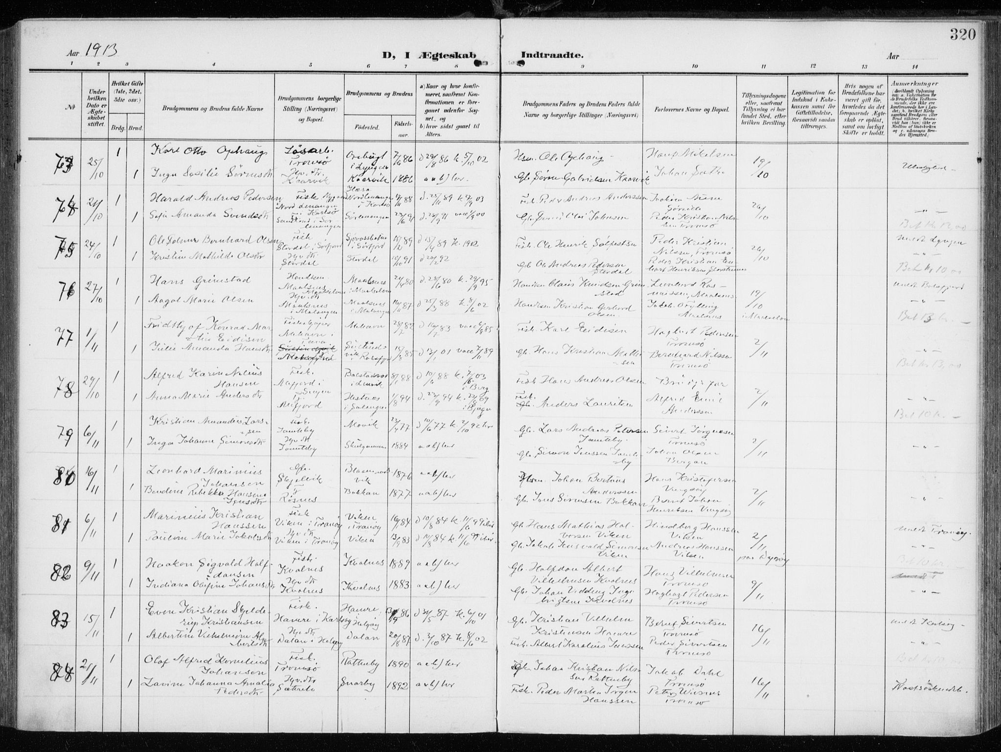 Tromsøysund sokneprestkontor, AV/SATØ-S-1304/G/Ga/L0007kirke: Ministerialbok nr. 7, 1907-1914, s. 320