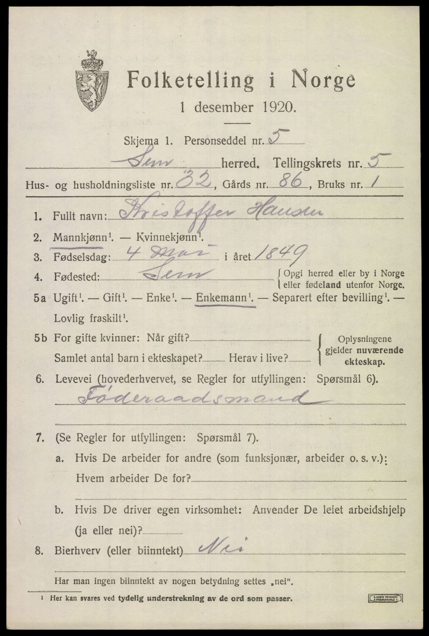 SAKO, Folketelling 1920 for 0721 Sem herred, 1920, s. 8153
