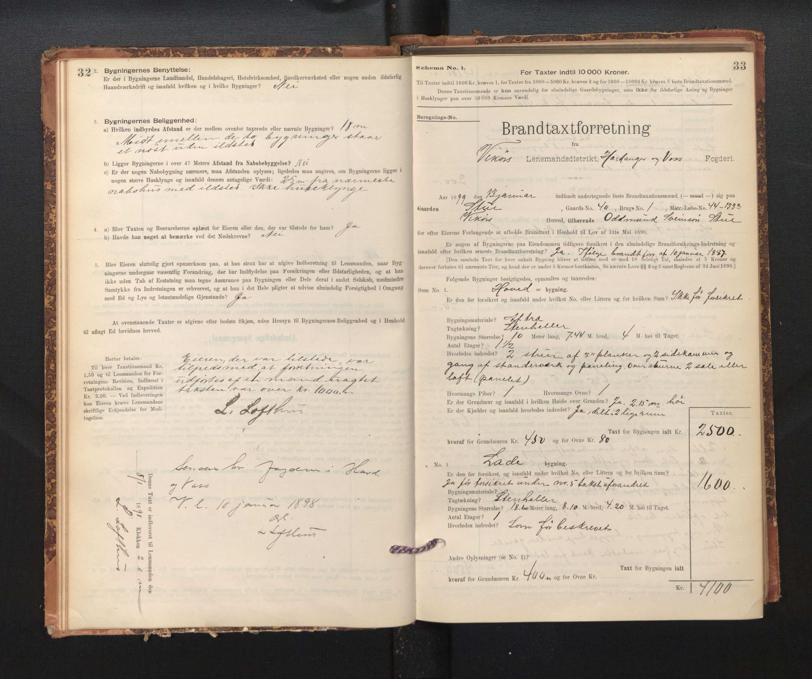 Lensmannen i Kvam, AV/SAB-A-33201/0012/L0005: Branntakstprotokoll, skjematakst, 1894-1913, s. 32-33