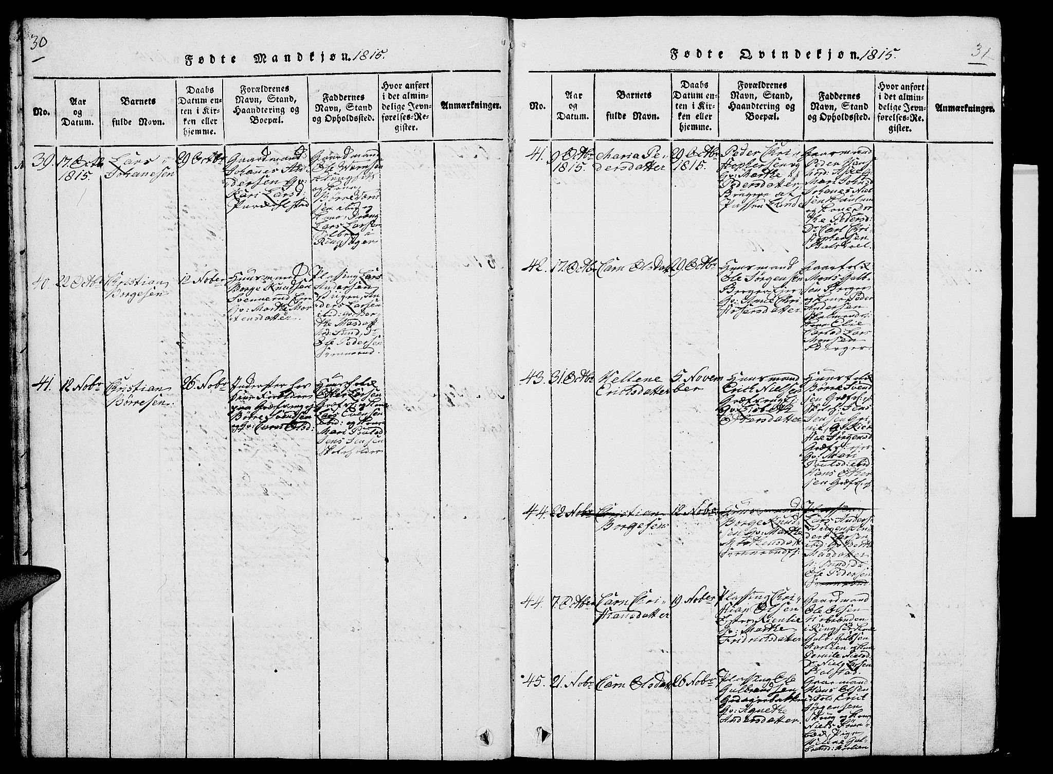 Nes prestekontor, Hedmark, AV/SAH-PREST-020/L/La/L0003: Klokkerbok nr. 3, 1814-1831, s. 30-31