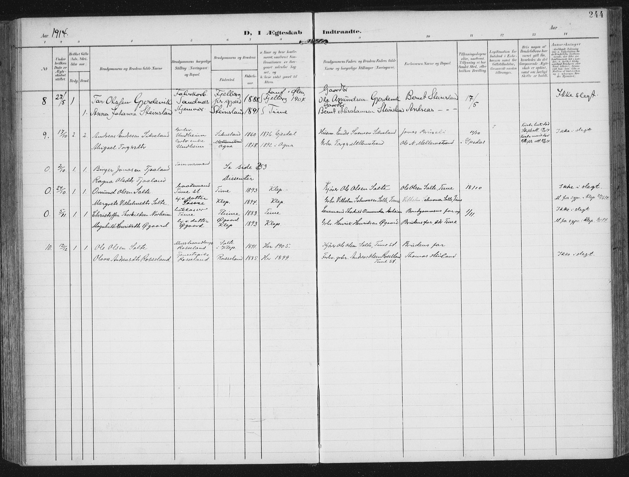 Lye sokneprestkontor, AV/SAST-A-101794/002/A/L0001: Ministerialbok nr. A 12, 1904-1920, s. 244