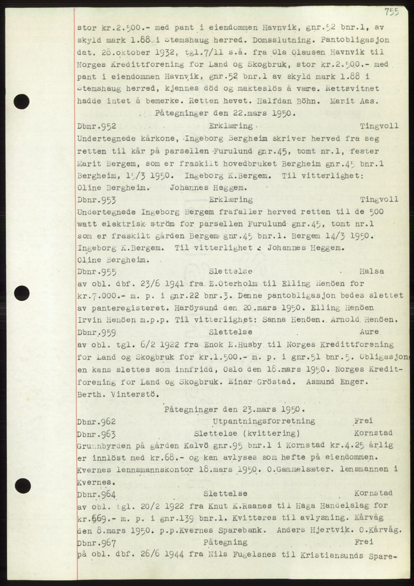 Nordmøre sorenskriveri, SAT/A-4132/1/2/2Ca: Pantebok nr. C82b, 1946-1951, Dagboknr: 952/1950