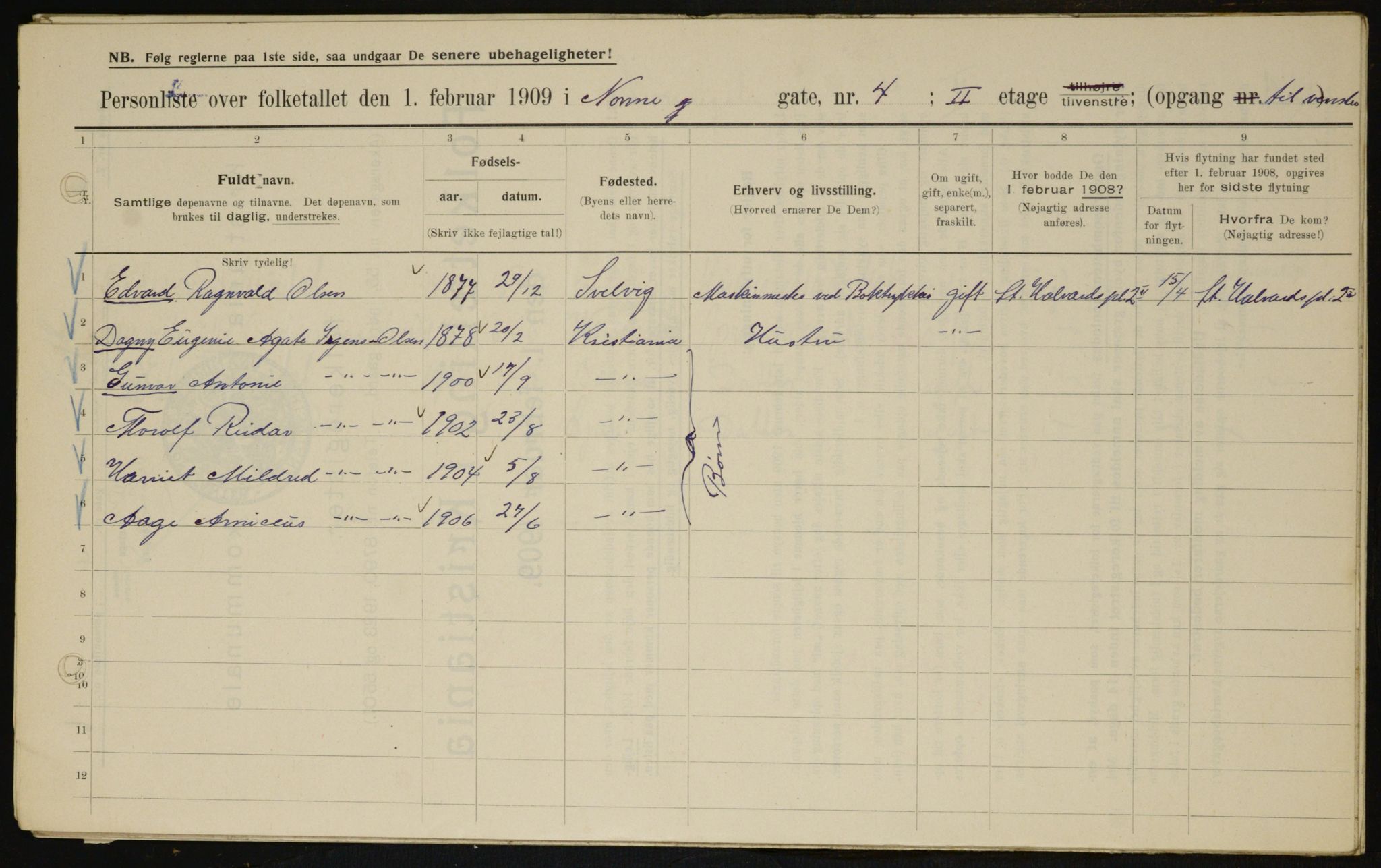 OBA, Kommunal folketelling 1.2.1909 for Kristiania kjøpstad, 1909, s. 64581