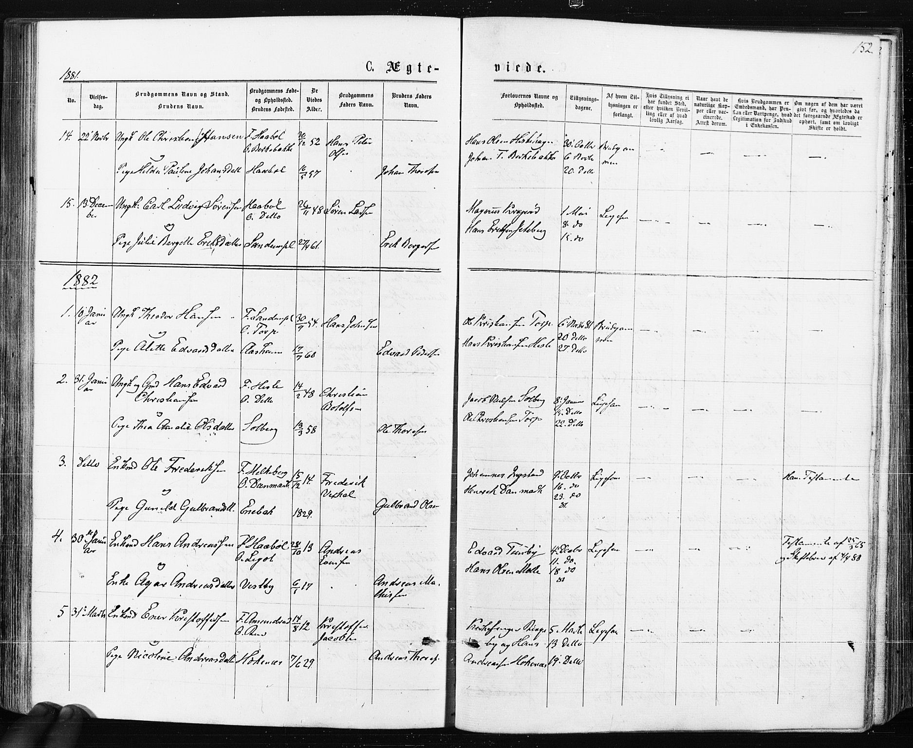Spydeberg prestekontor Kirkebøker, SAO/A-10924/F/Fa/L0007: Ministerialbok nr. I 7, 1875-1885, s. 152