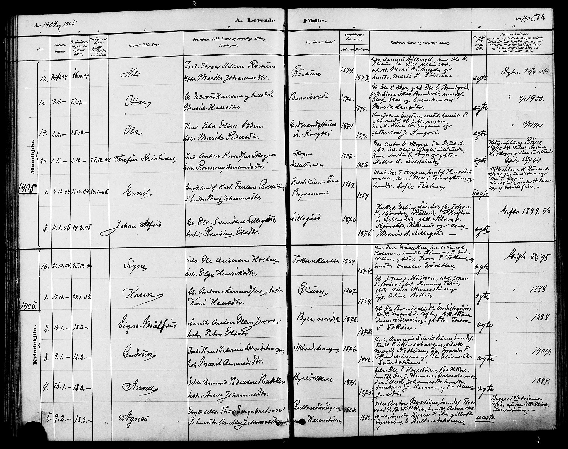 Nord-Fron prestekontor, SAH/PREST-080/H/Ha/Hab/L0004: Klokkerbok nr. 4, 1884-1914, s. 74