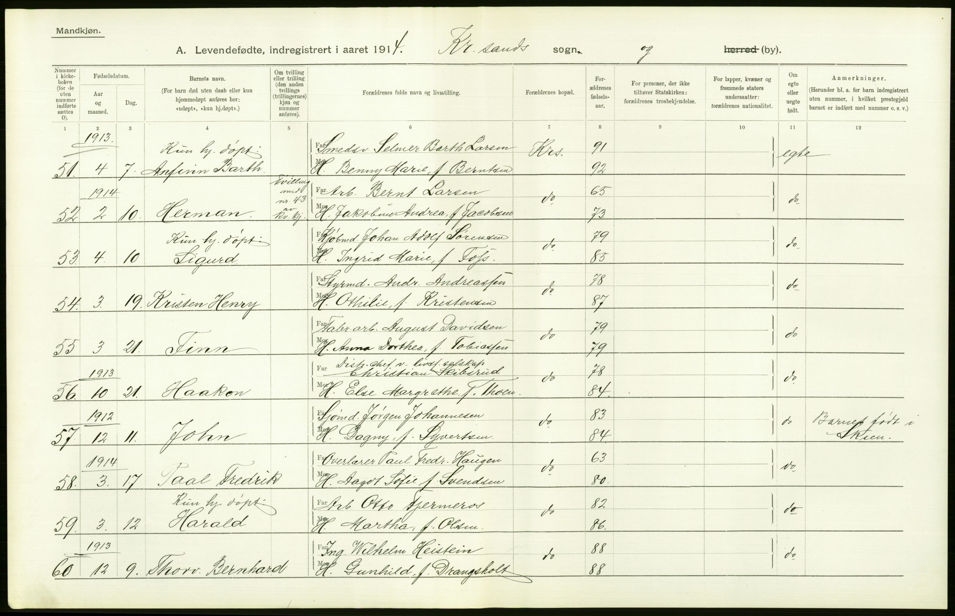 Statistisk sentralbyrå, Sosiodemografiske emner, Befolkning, AV/RA-S-2228/D/Df/Dfb/Dfbd/L0022: Lister og Mandals amt: Levendefødte menn og kvinner, samt gifte. Bygder og byer., 1914, s. 100