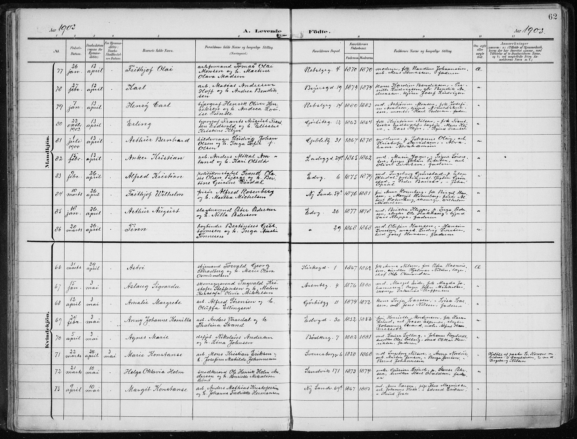 Sandviken Sokneprestembete, AV/SAB-A-77601/H/Ha/L0006: Ministerialbok nr. B 3, 1901-1912, s. 62