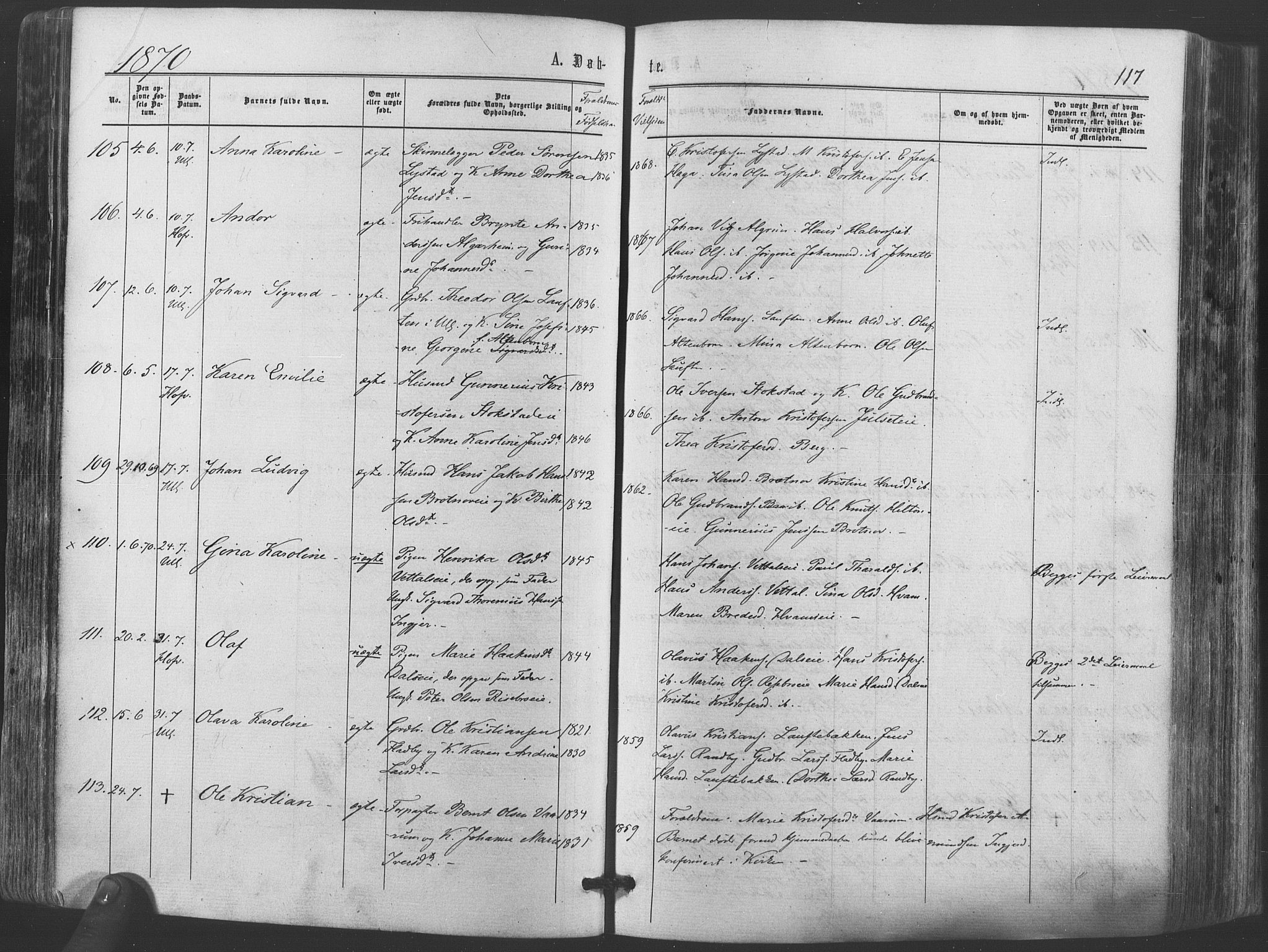 Ullensaker prestekontor Kirkebøker, AV/SAO-A-10236a/F/Fa/L0016: Ministerialbok nr. I 16, 1863-1875, s. 117