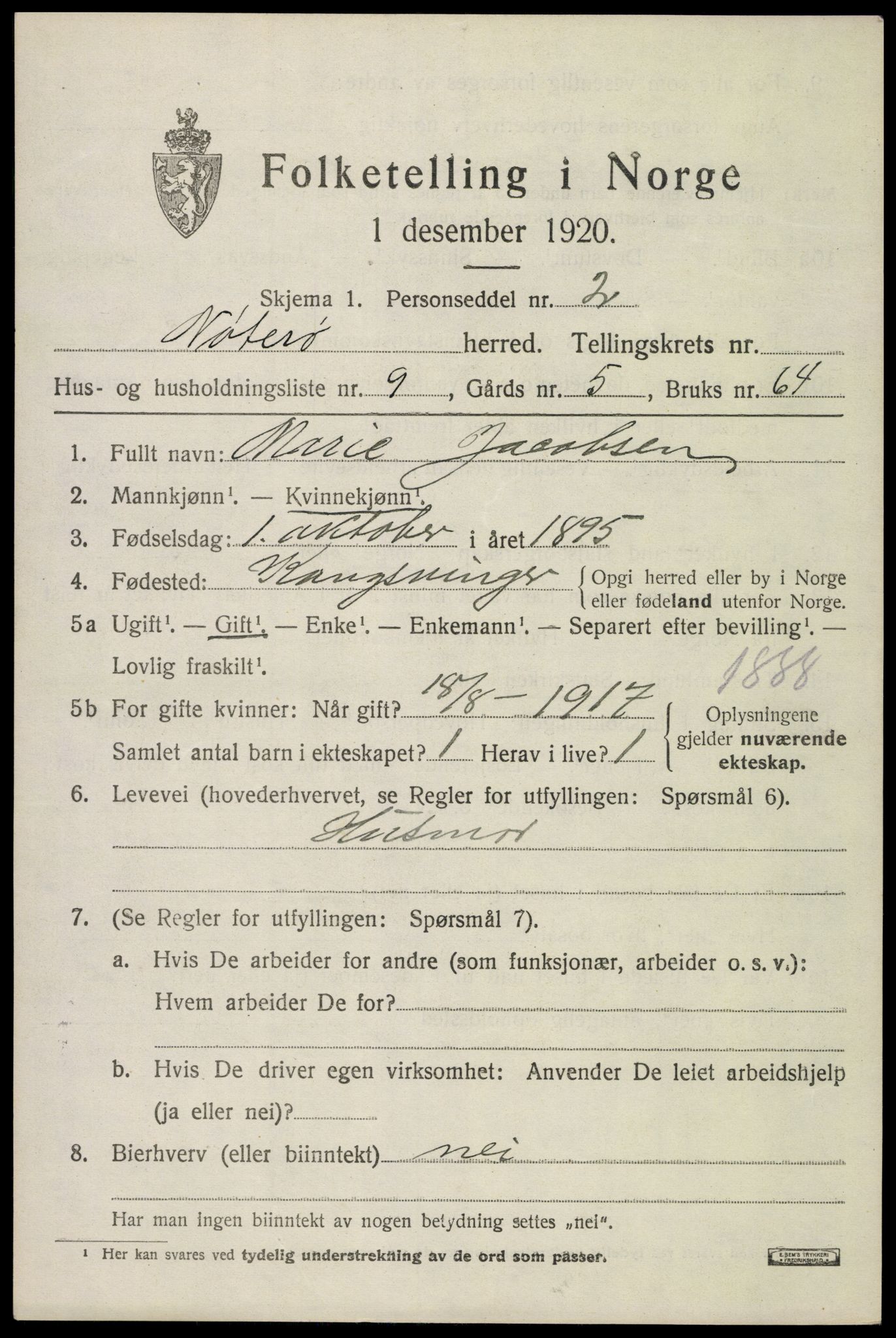 SAKO, Folketelling 1920 for 0722 Nøtterøy herred, 1920, s. 6761