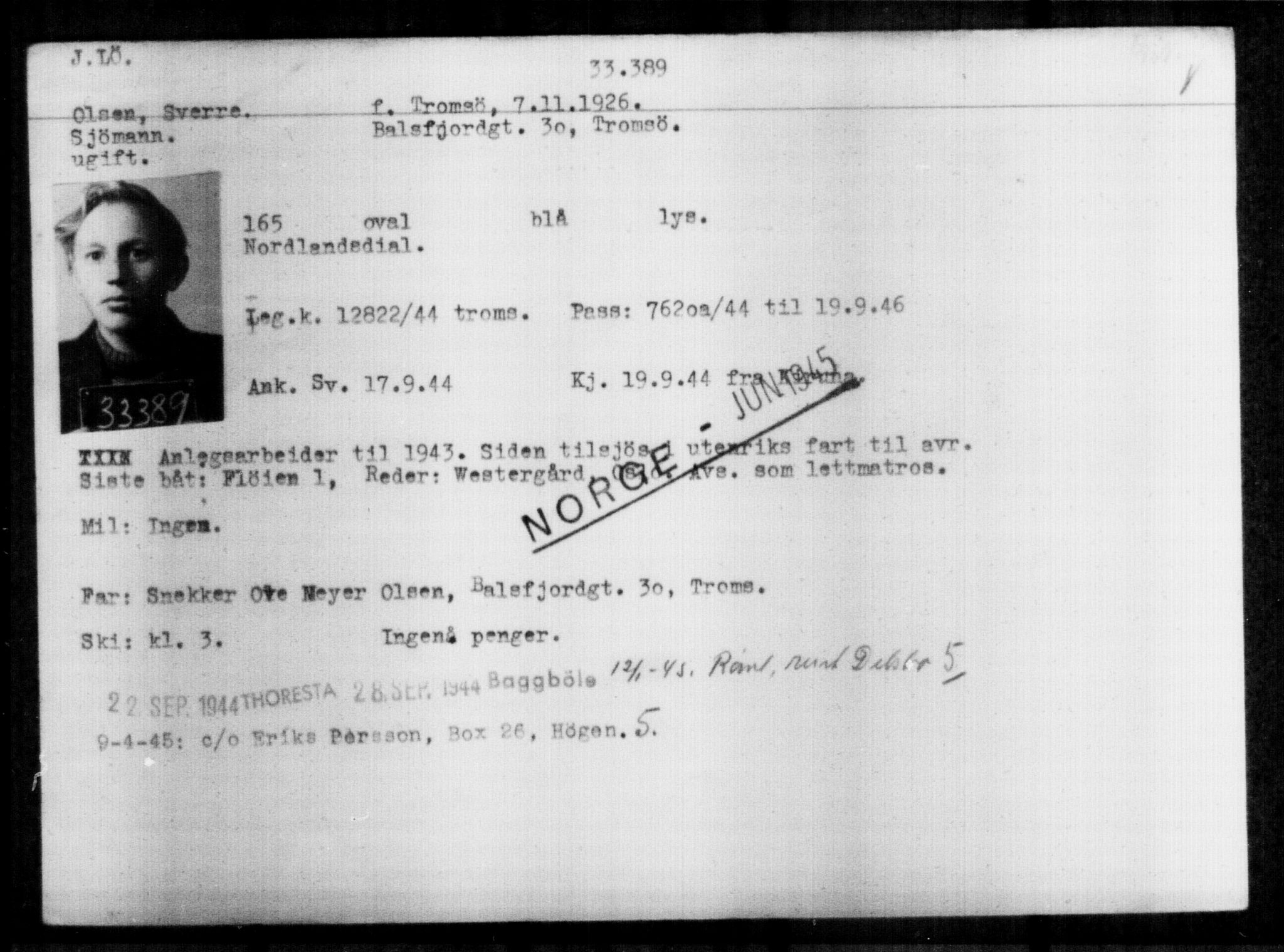 Utenriksstasjonene, Legasjonen i Stockholm, Flyktningkontoret, AV/RA-S-6753/V/Va/L0013: Kjesäterkartoteket, flyktninger med registreringsnr. 31500-34731, 1940-1945, s. 1987