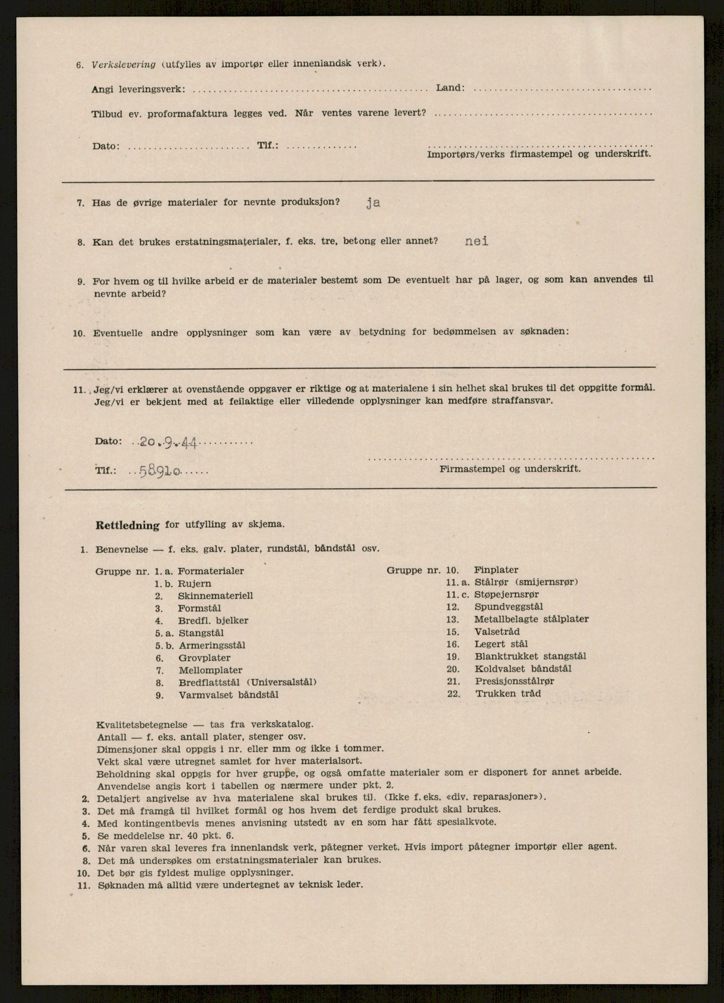Direktoratet for industriforsyning, Sekretariatet, AV/RA-S-4153/D/Df/L0055: 9. Metallkontoret, 1940-1945, s. 144