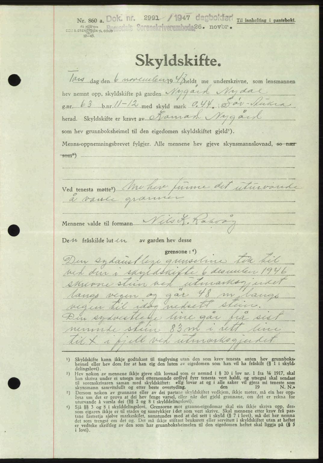 Romsdal sorenskriveri, AV/SAT-A-4149/1/2/2C: Pantebok nr. A24, 1947-1947, Dagboknr: 2991/1947