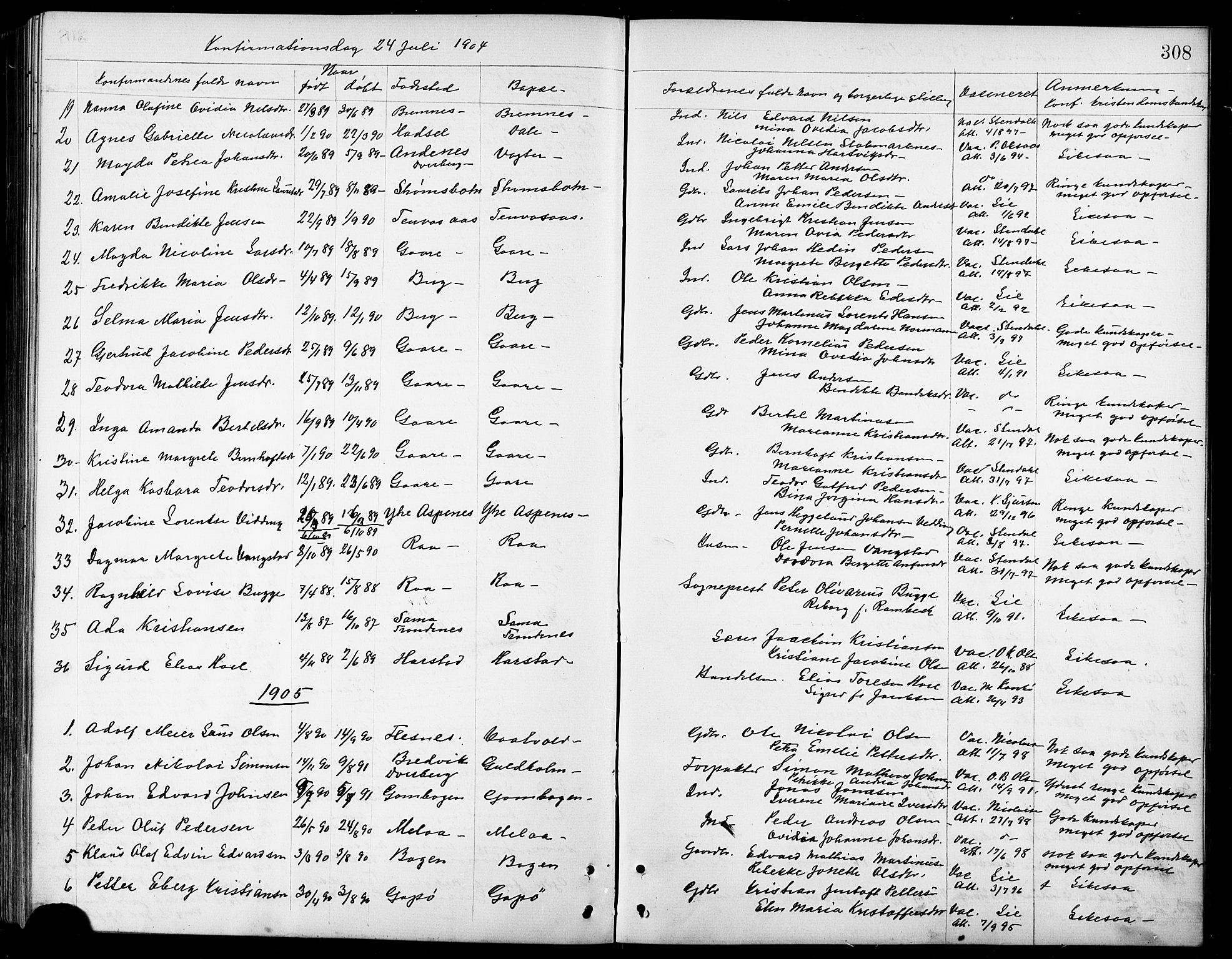 Kvæfjord sokneprestkontor, AV/SATØ-S-1323/G/Ga/Gab/L0005klokker: Klokkerbok nr. 5, 1886-1911, s. 308