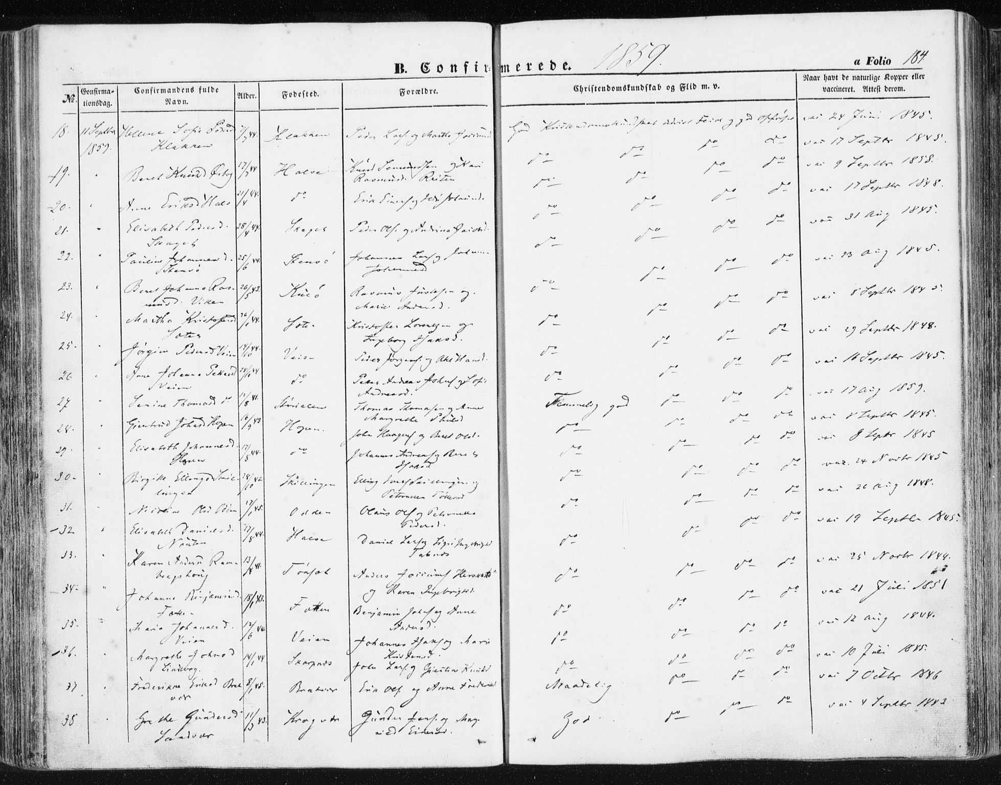 Ministerialprotokoller, klokkerbøker og fødselsregistre - Møre og Romsdal, AV/SAT-A-1454/581/L0937: Ministerialbok nr. 581A05, 1853-1872, s. 184