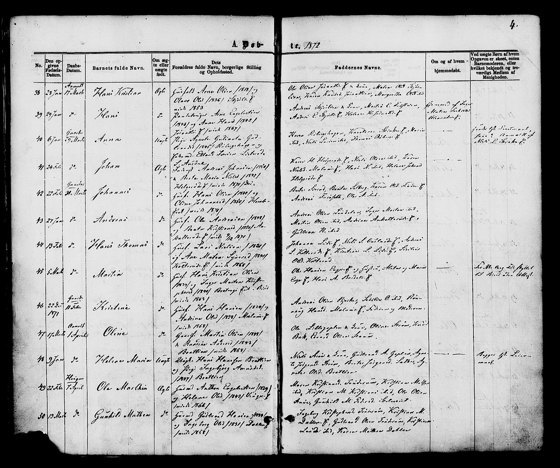 Nordre Land prestekontor, AV/SAH-PREST-124/H/Ha/Haa/L0002: Ministerialbok nr. 2, 1872-1881, s. 4
