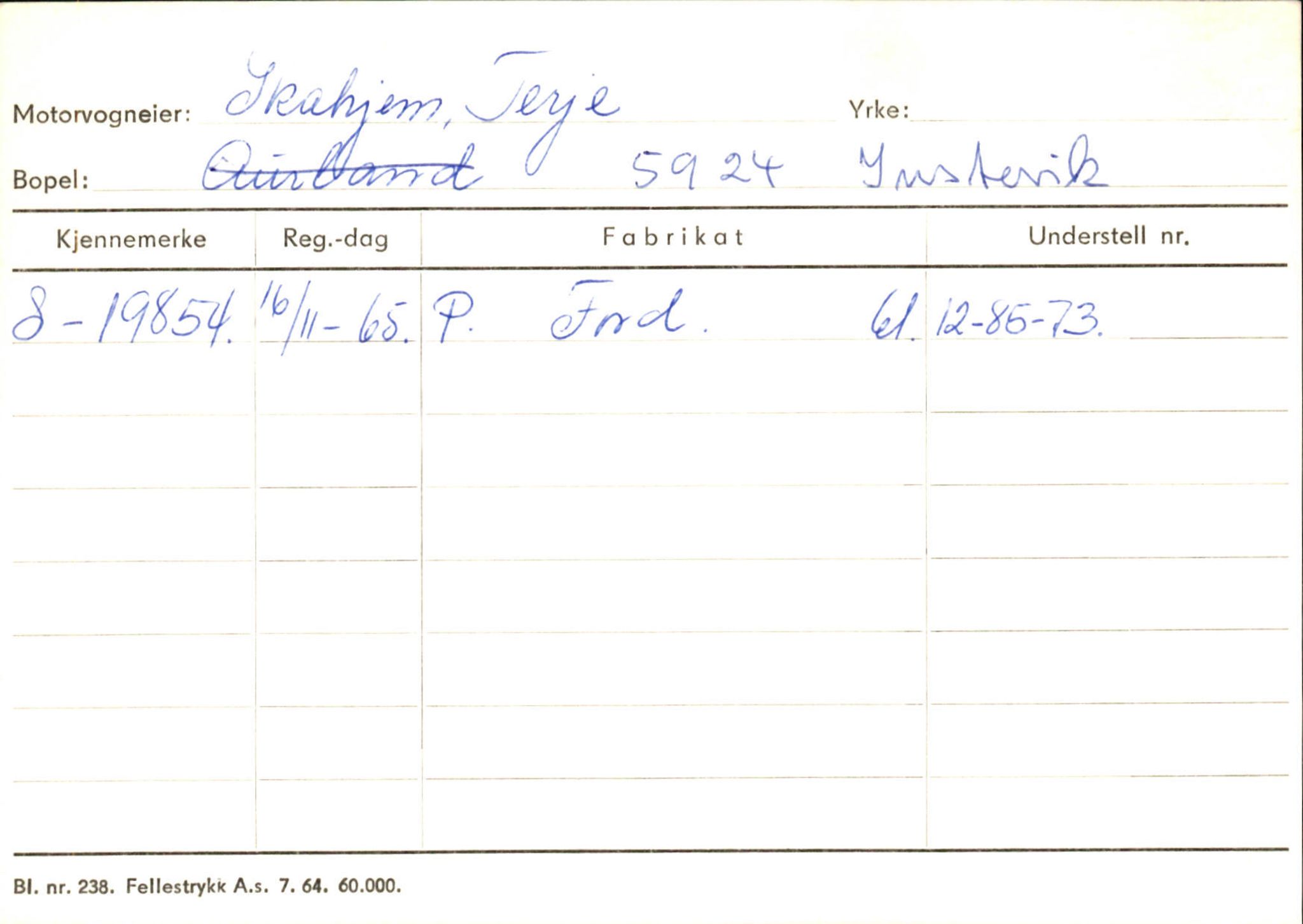 Statens vegvesen, Sogn og Fjordane vegkontor, AV/SAB-A-5301/4/F/L0131: Eigarregister Høyanger P-Å. Stryn S-Å, 1945-1975, s. 207