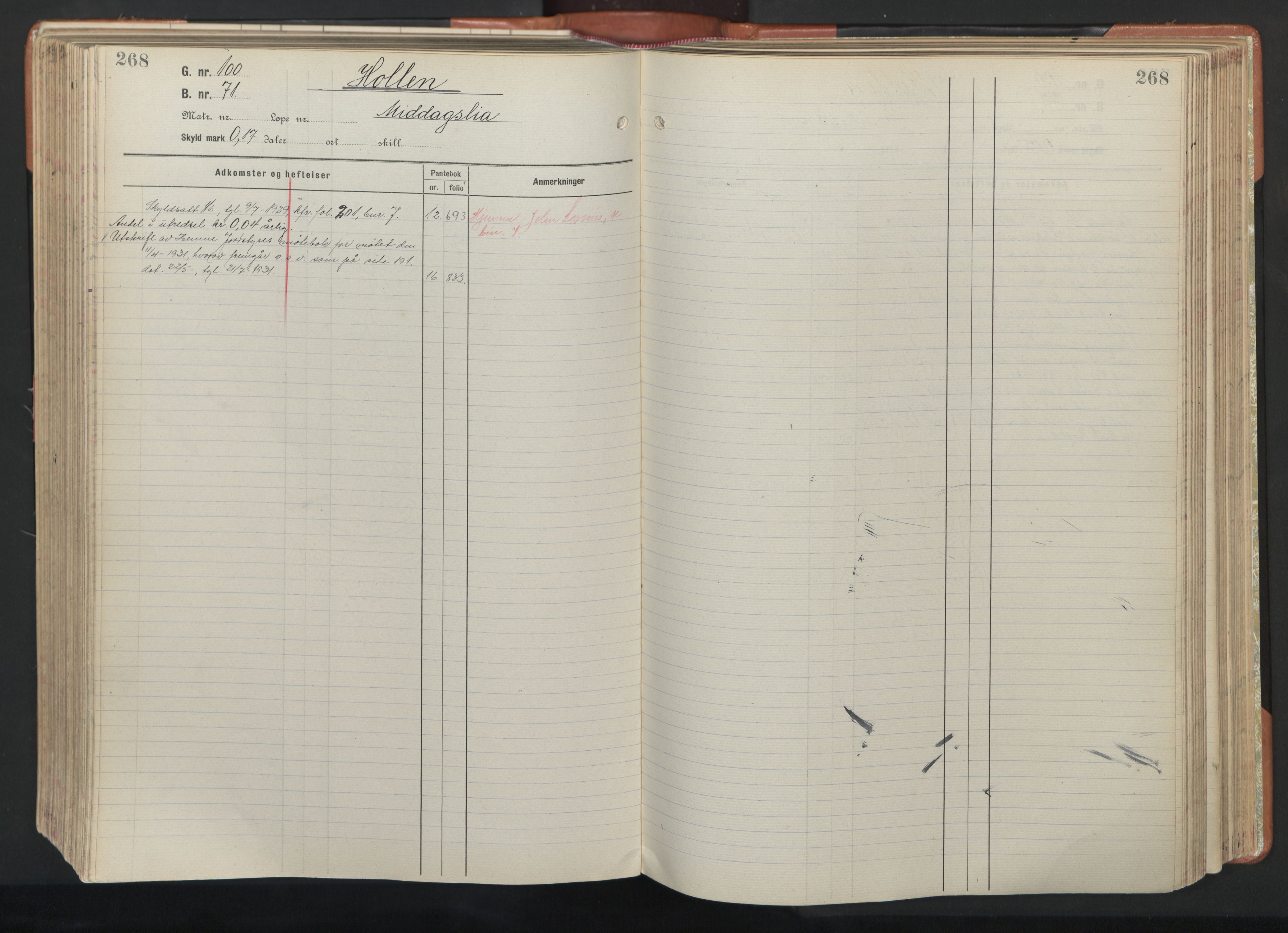 Hitra sorenskriveri, AV/SAT-A-0018/2/2A/L0023: Panteregister nr. 23, s. 268
