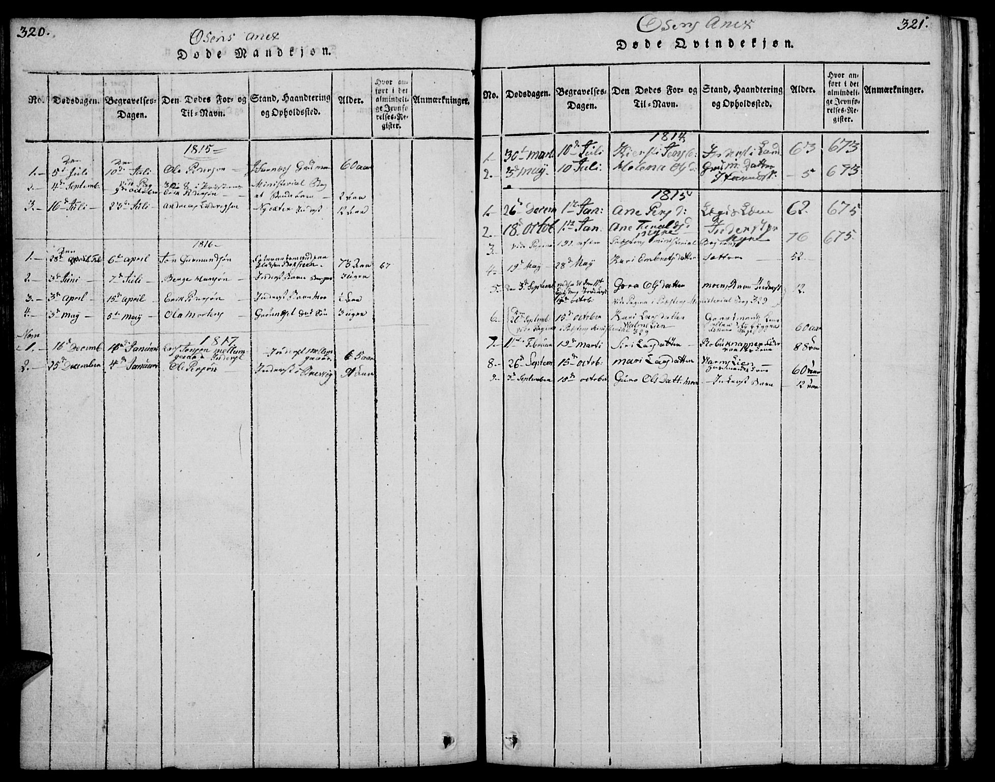 Trysil prestekontor, SAH/PREST-046/H/Ha/Hab/L0004: Klokkerbok nr. 4, 1814-1841, s. 320-321