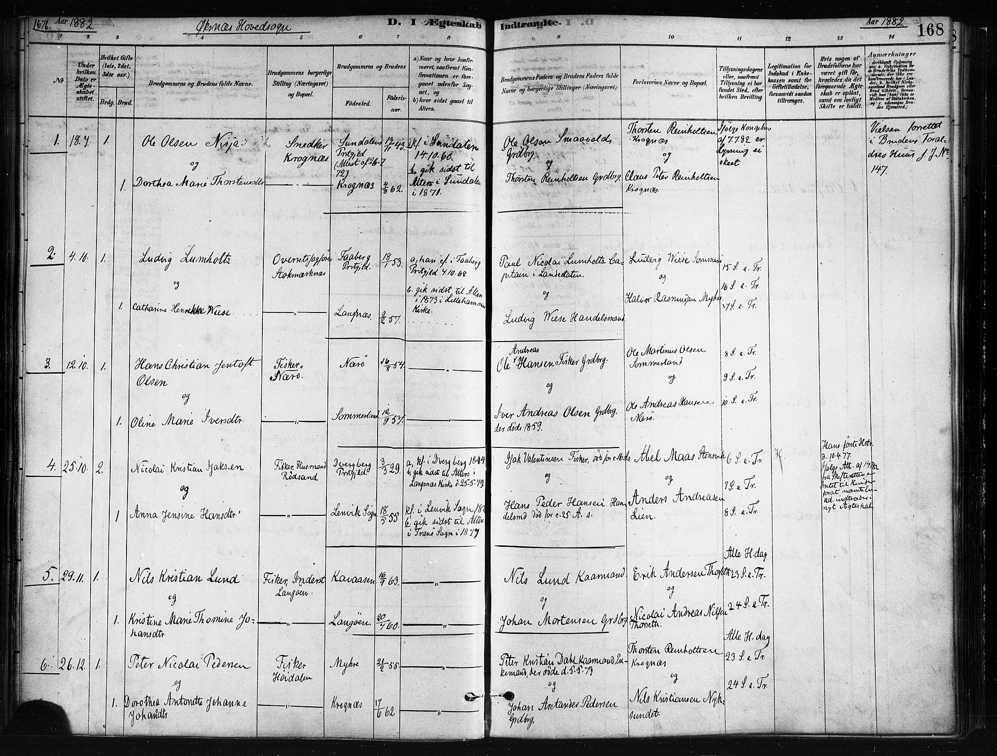 Ministerialprotokoller, klokkerbøker og fødselsregistre - Nordland, AV/SAT-A-1459/893/L1335: Ministerialbok nr. 893A08 /1, 1878-1884, s. 168