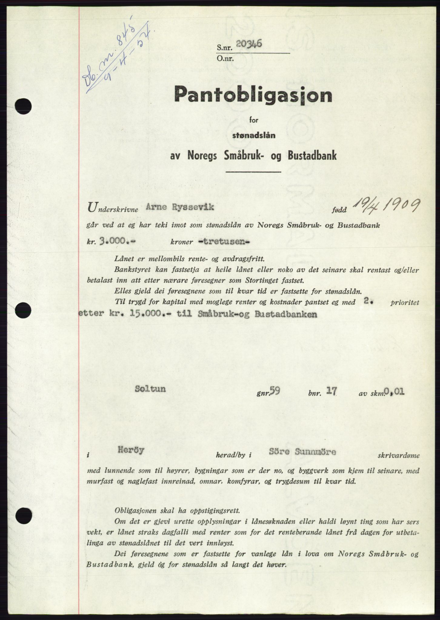 Søre Sunnmøre sorenskriveri, SAT/A-4122/1/2/2C/L0124: Pantebok nr. 12B, 1953-1954, Dagboknr: 845/1954