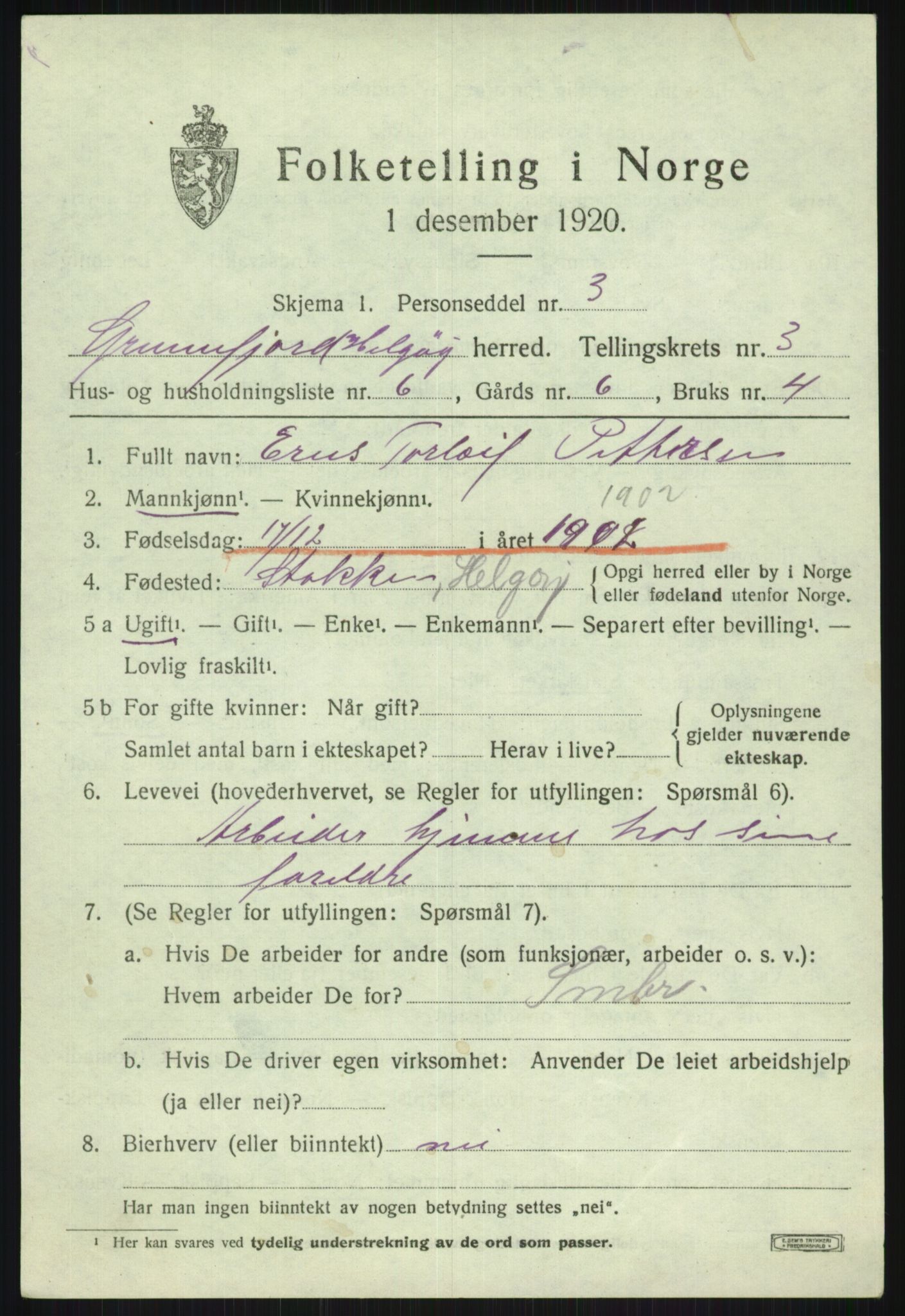 SATØ, Folketelling 1920 for 1935 Helgøy herred, 1920, s. 1451
