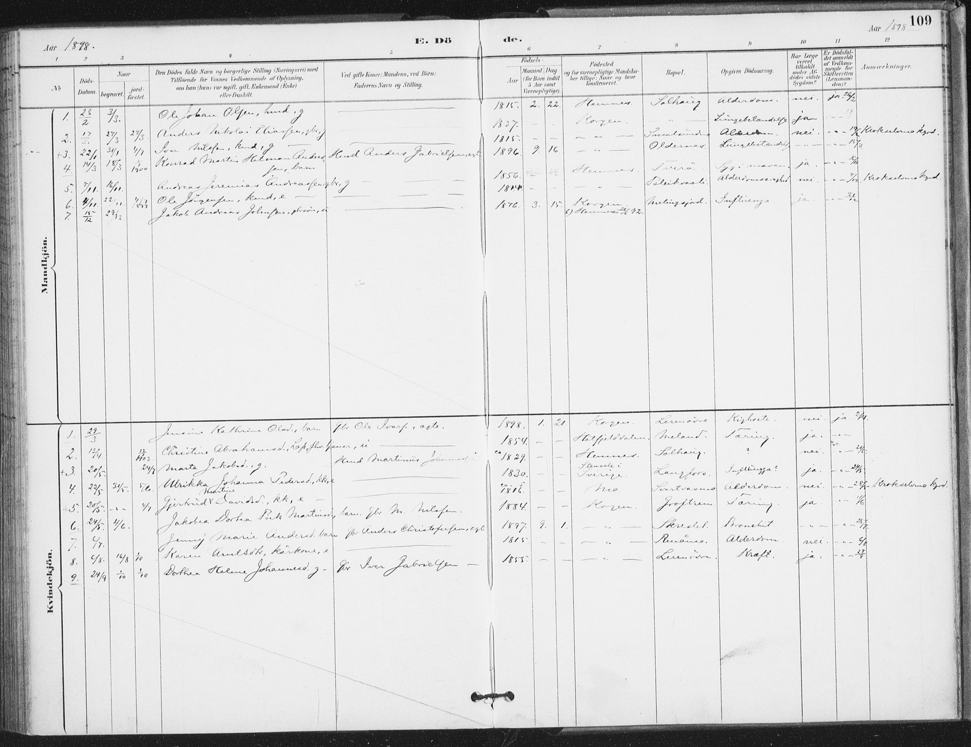 Ministerialprotokoller, klokkerbøker og fødselsregistre - Nordland, SAT/A-1459/826/L0380: Ministerialbok nr. 826A03, 1891-1911, s. 109