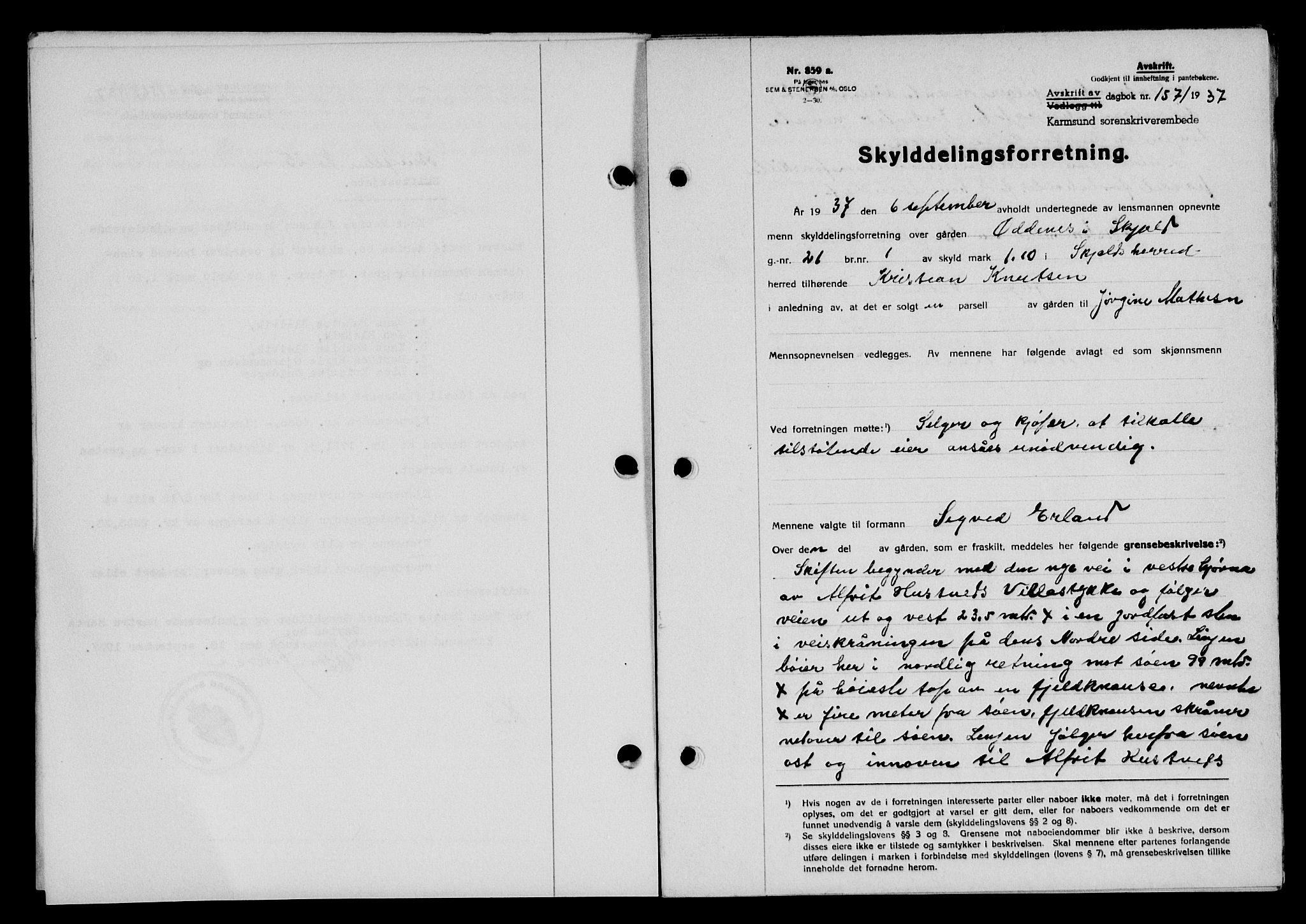 Karmsund sorenskriveri, SAST/A-100311/01/II/IIB/L0068: Pantebok nr. 49A, 1937-1937, Dagboknr: 1571/1937