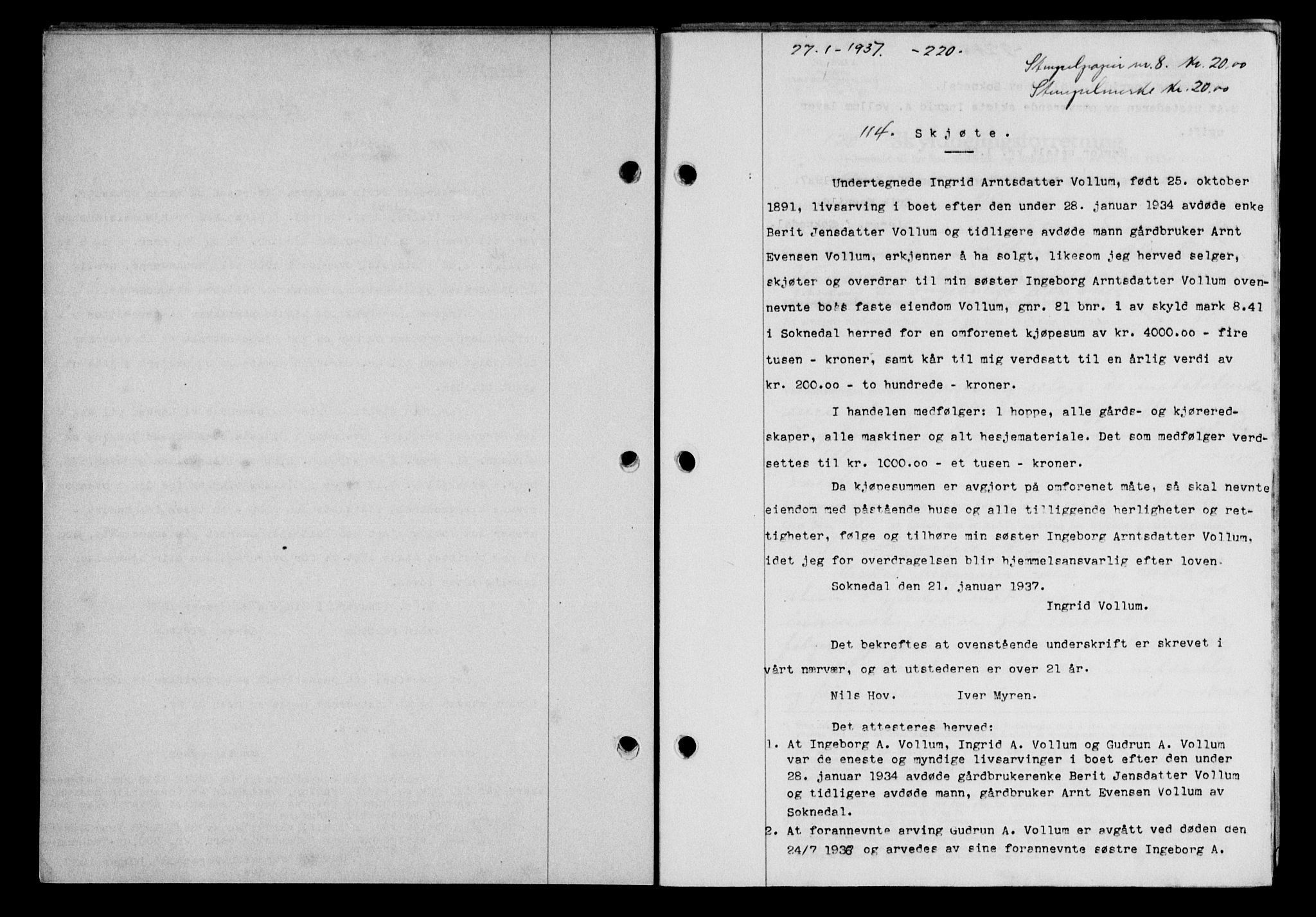 Gauldal sorenskriveri, SAT/A-0014/1/2/2C/L0046: Pantebok nr. 49-50, 1936-1937, Dagboknr: 114/1937