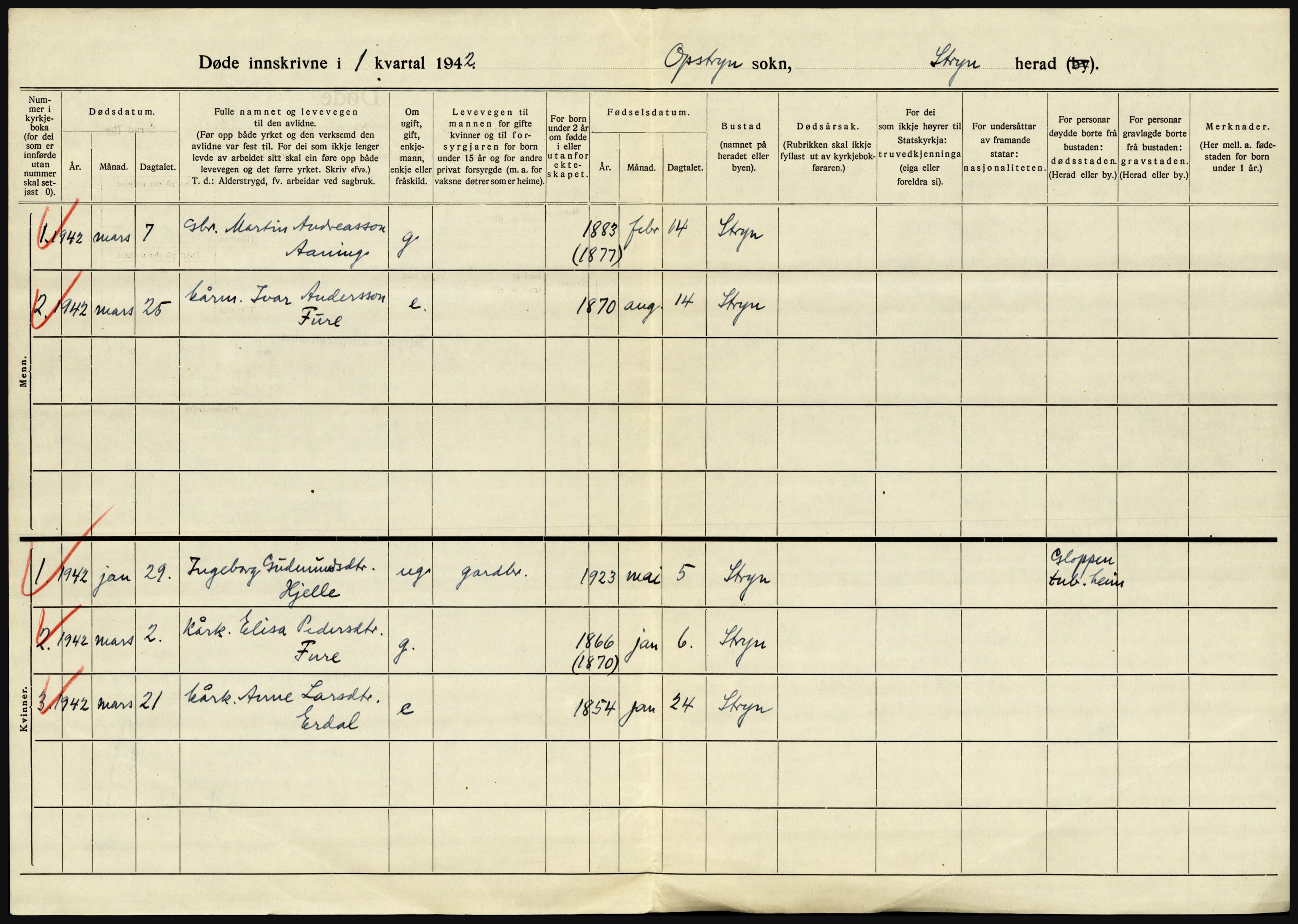 Statistisk sentralbyrå, Sosiodemografiske emner, Befolkning, AV/RA-S-2228/D/Df/Dfe/Dfeb/L0032: Sogn og Fjordane, 1942, s. 690