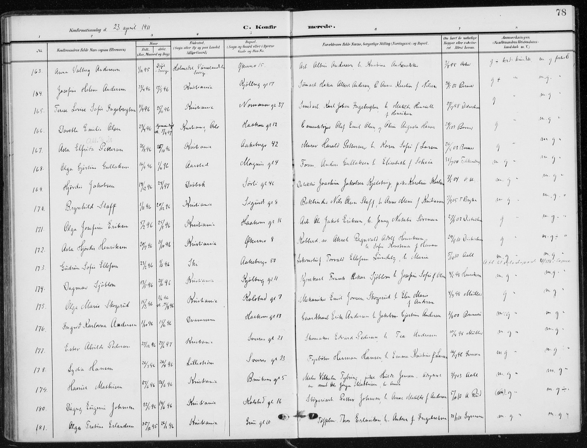 Kampen prestekontor Kirkebøker, AV/SAO-A-10853/F/Fa/L0011: Ministerialbok nr. I 11, 1907-1917, s. 78