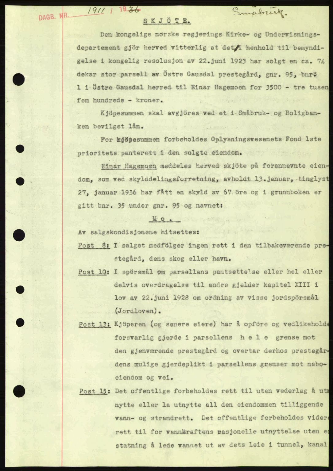 Sør-Gudbrandsdal tingrett, SAH/TING-004/H/Hb/Hbd/L0002: Pantebok nr. A2, 1936-1937, Dagboknr: 1911/1936